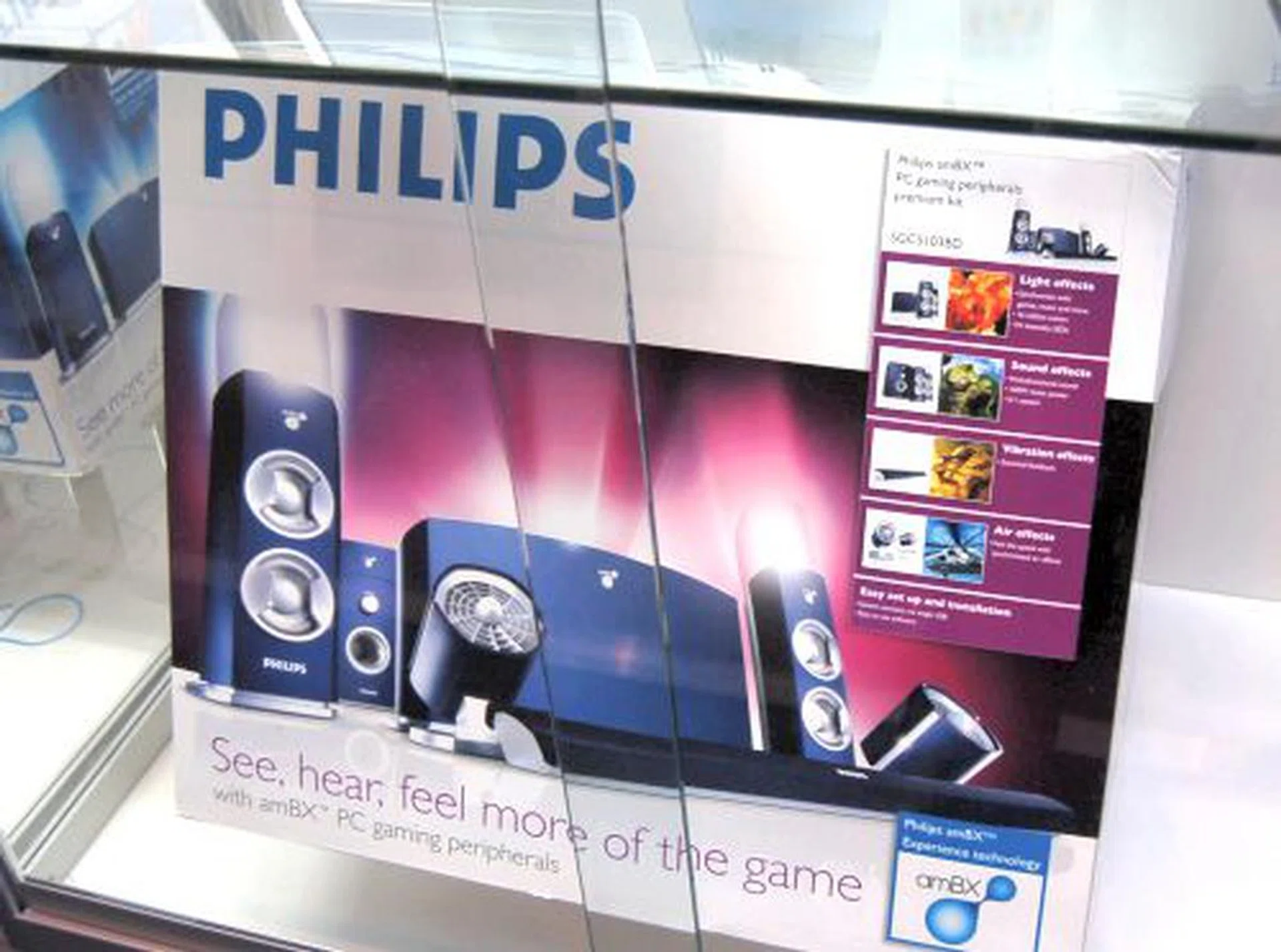  Ambilight technology first graced Philips high-end LCD TVs and the concept has now been taken a step ahead to encompass other forms ambient experiences, which is now known as the amBX technology. The aim of the amBX technology is to provide a full sensory experience in your entertainment. With that in mind, Philips has incorporated amBX technology into this new PC gaming peripherals kit, the SGC5103BD.  