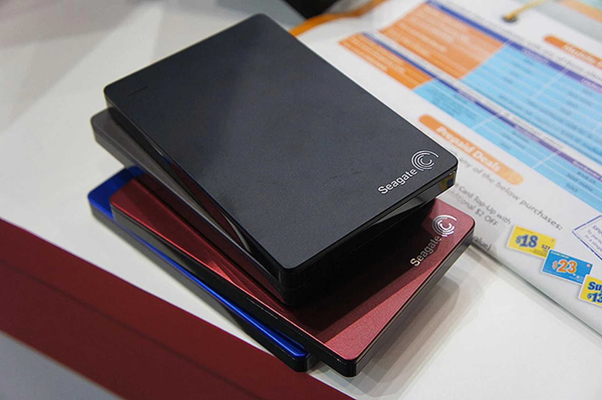 The Seagate Backup Plus Slim is available in 1TB and 2TB with prices of $85 (U.P.: $119) and $169 (U.P.: $219) respectively. Also comes with a free carrying pouch.