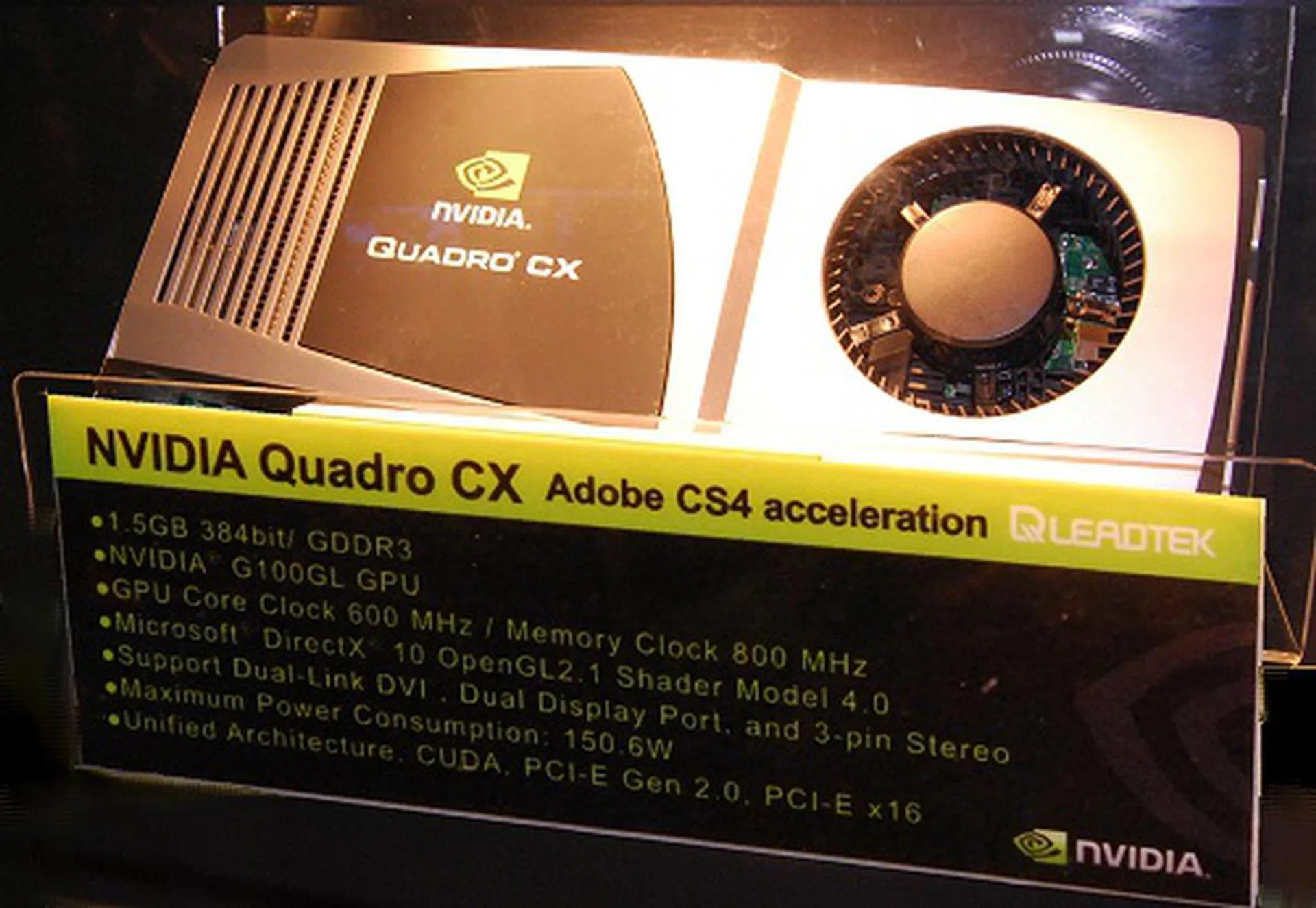 Dubbed as the definitive accelerator for Adobe CS4 Suite users, the Quadro CX is the only version available for this purpose unlike the numerous models in the FX series. It is based off the Quadro FX 4800 series but is exclusively bundled with the RapiHD plug-in for Adobe Premiere Pro CS4 and you can't get it by any other means.