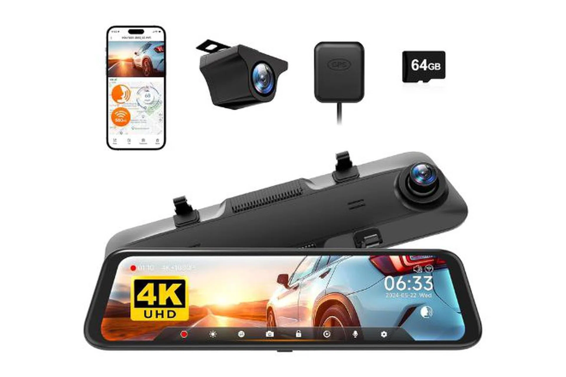 WOLFBOX G850 12” 4K Rear View Camera with 5.8GHz WiFi and Voice Control,