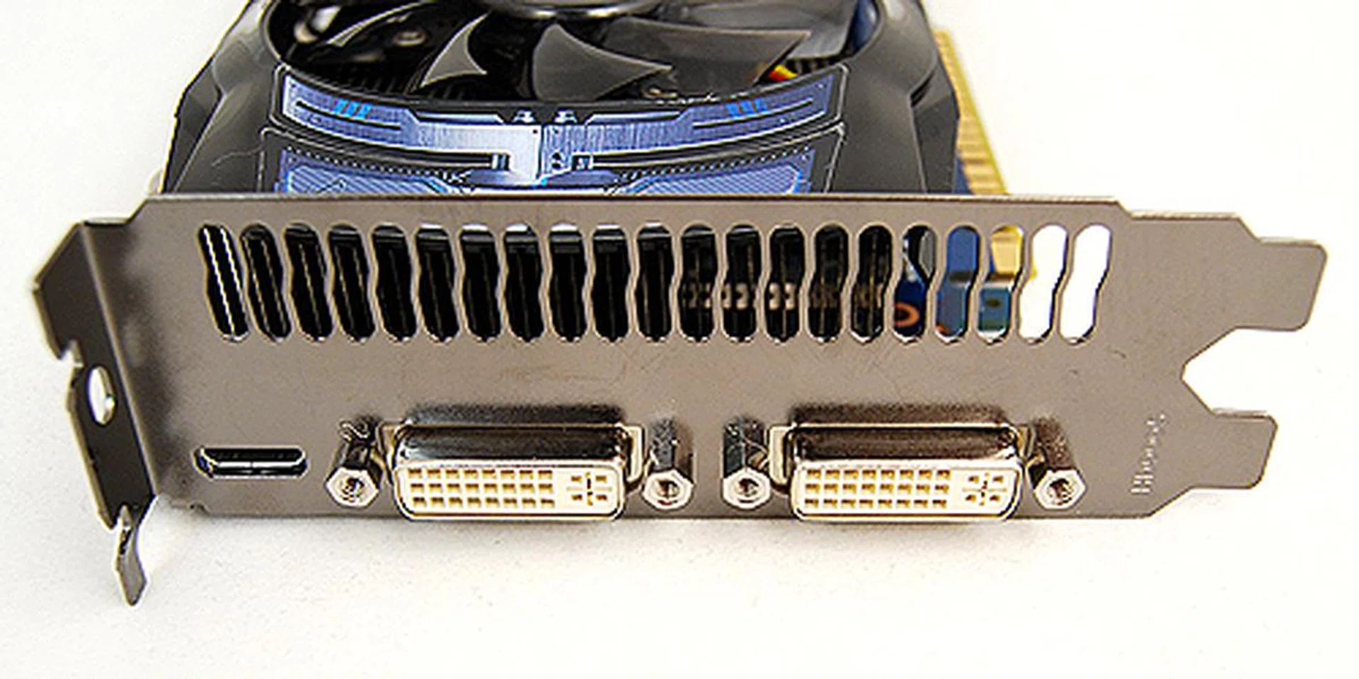 No surprises here, the Gigabyte comes with two DVI ports and a single HDMI port.