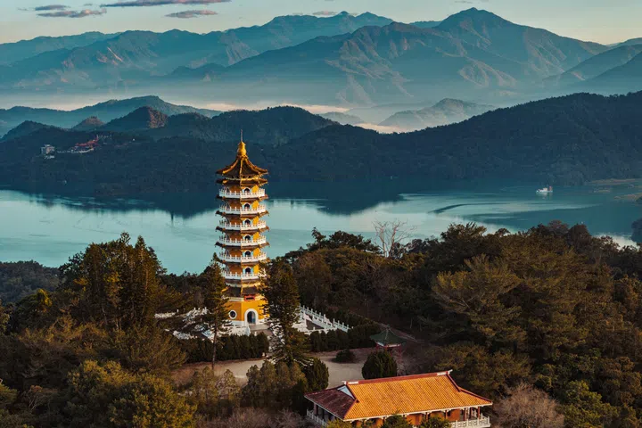Beautiful landscape of Sun Moon Lake at dawn, Taiwan