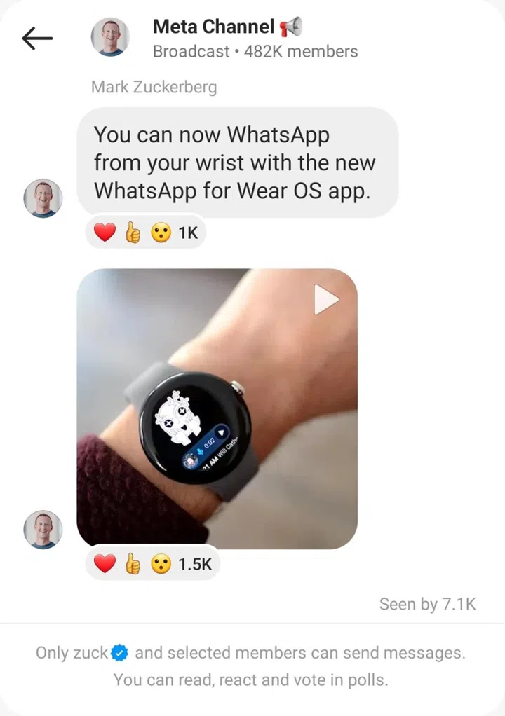 Example of WhatsApp working on Wear OS 3.