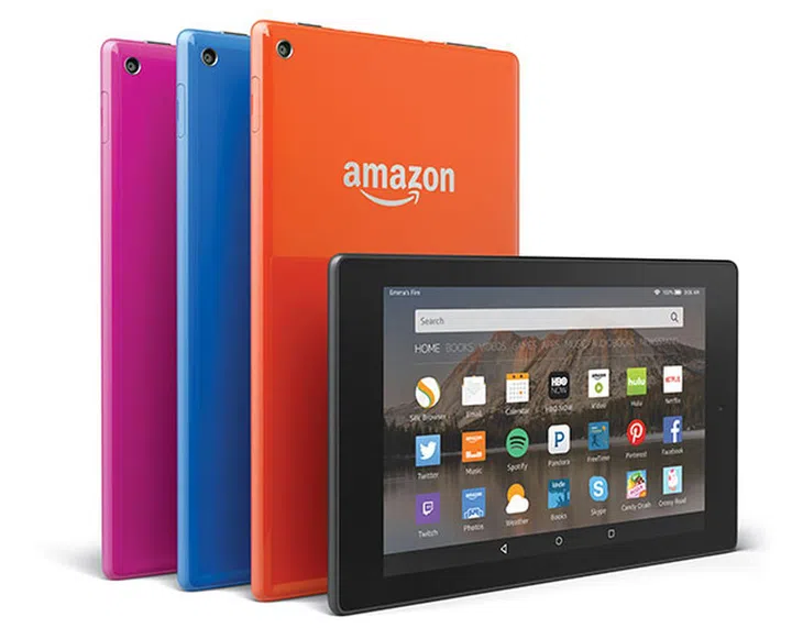 The Fire HD8 is available in black, blue, magenta, and tangerine. (Image Source: Amazon)