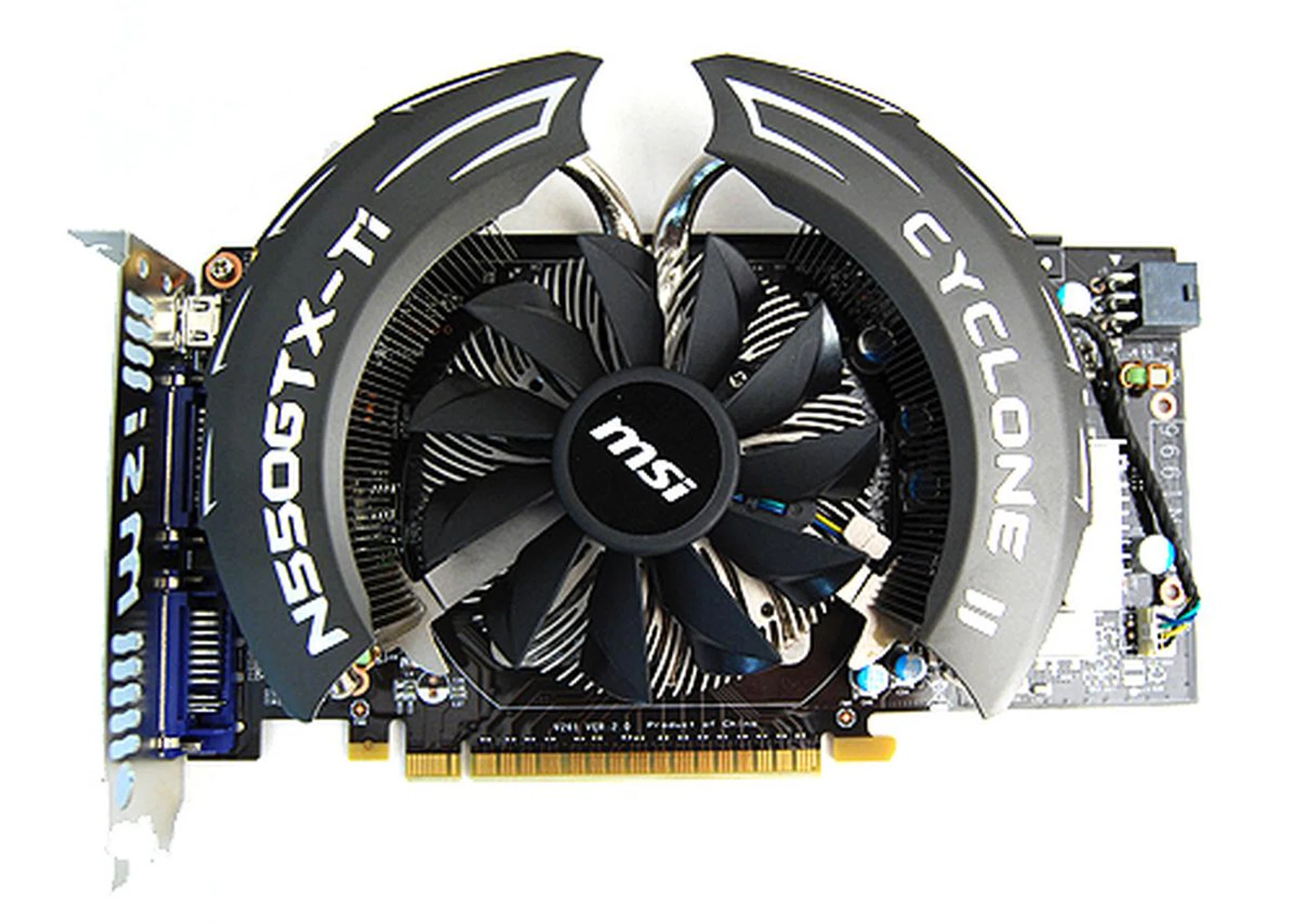The MSI N550GTX-Ti Cyclone II OC uses an improved design of the original Cyclone cooler that was used on MSI's mainstream graphics cards.