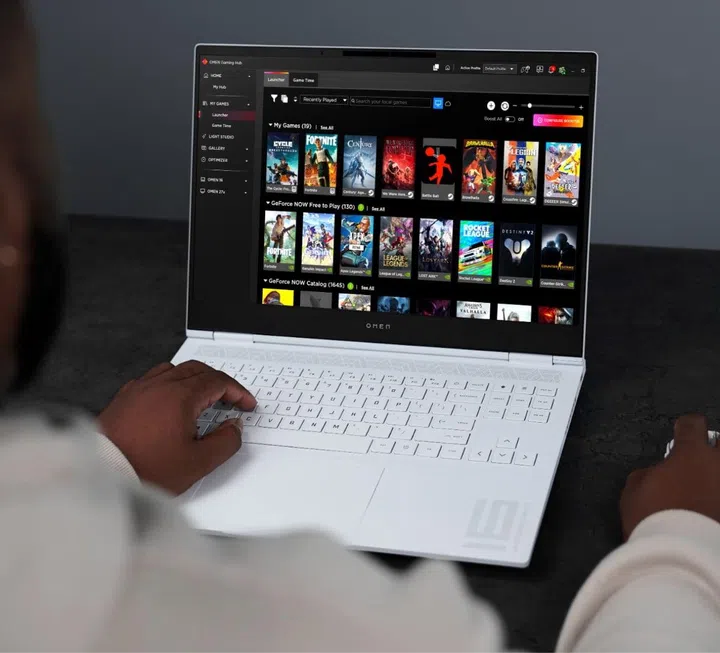 The Omen Transcend 14 also comes in a striking white colourway. (Image source: HP)