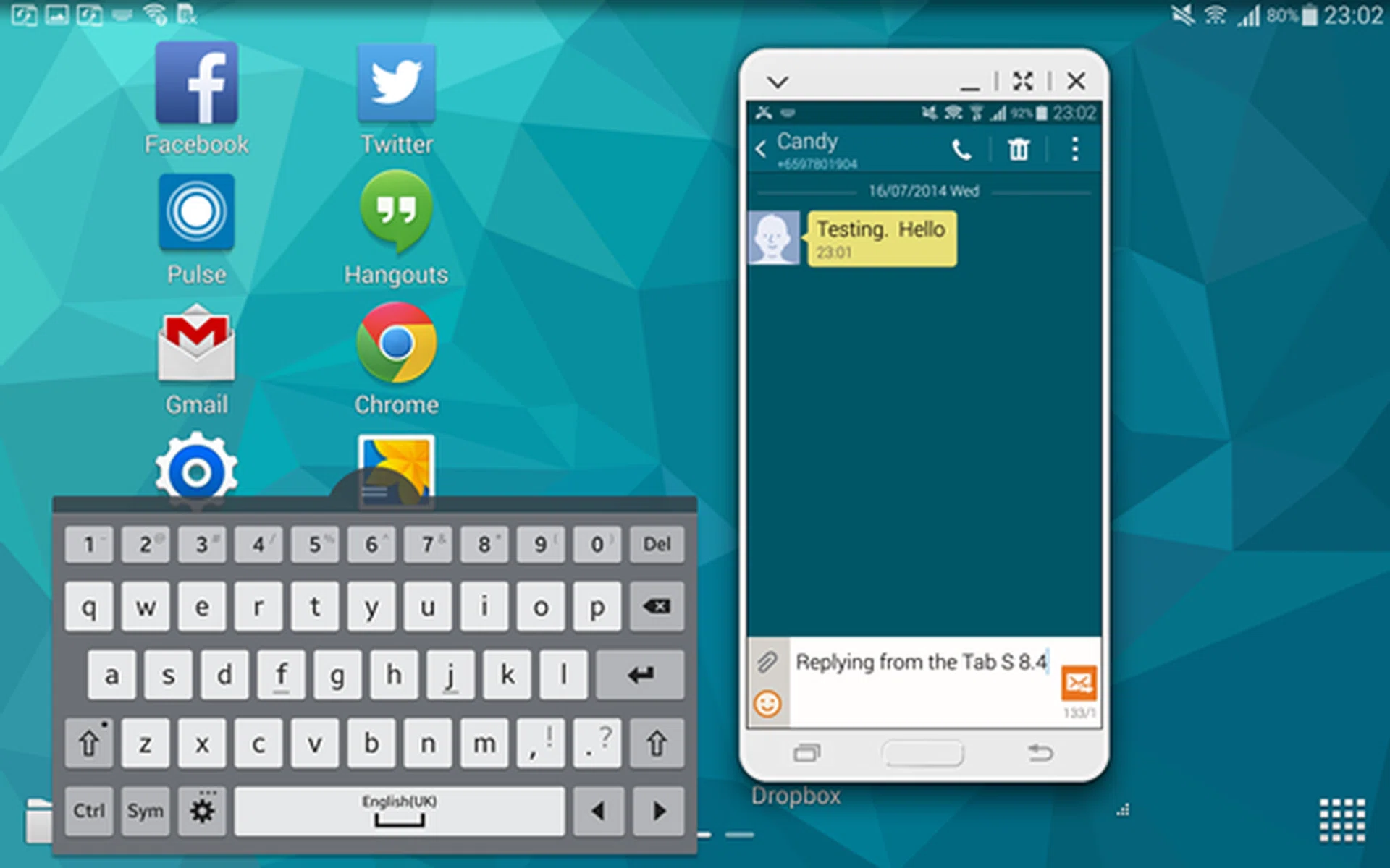 You also can reply text messages from your Galaxy Tab S although this feature is not new.