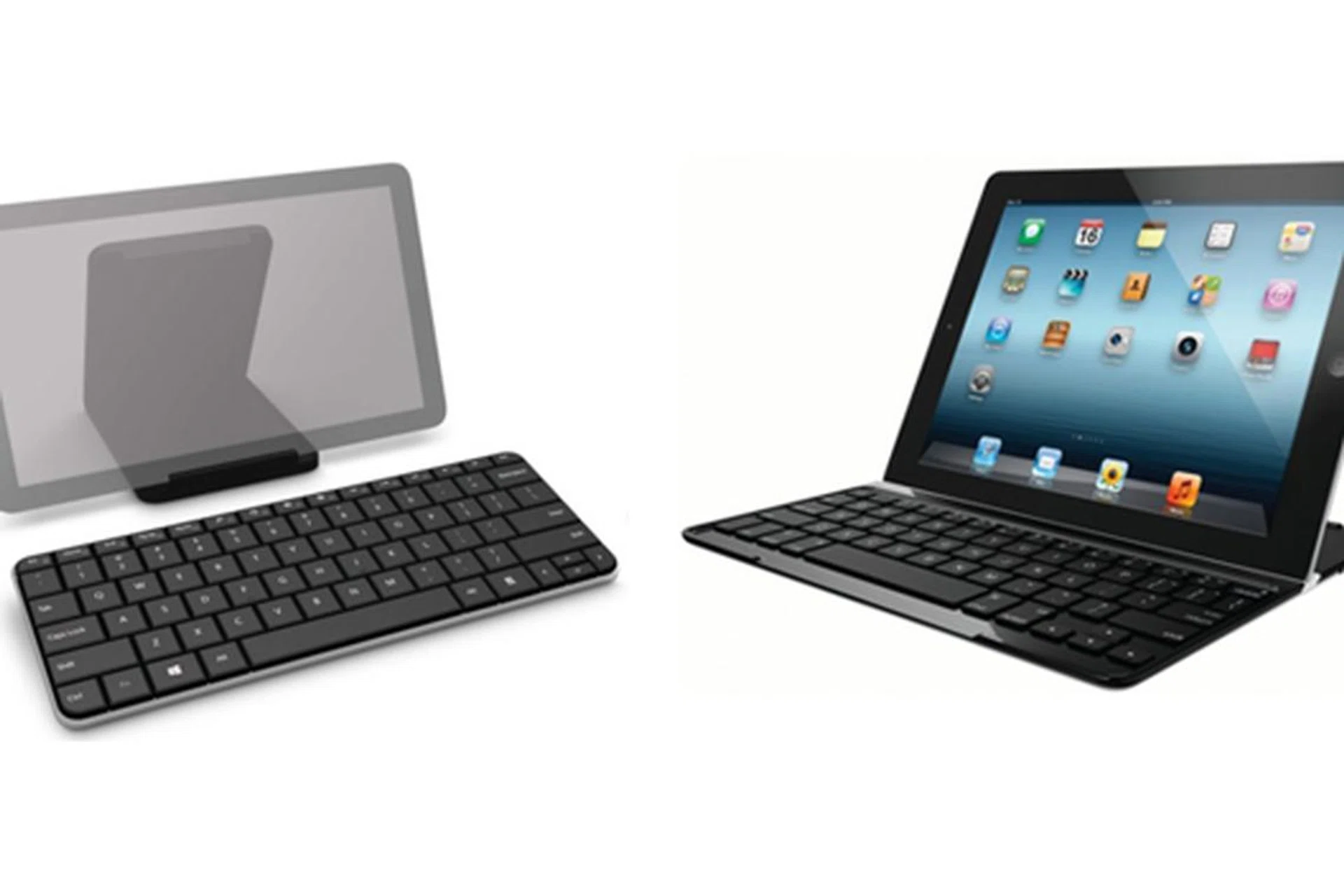 We pit the Microsoft Wedge Mobile Keyboard (left) against the Logitech Ultrathin Keyboard Cover (right).