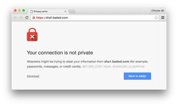 This error message pops up on HTTPS sites that are not properly secured. The new version 48 of Google Chrome web browser will see even more of these errors if websites continue using SHA-1 encryption for security.