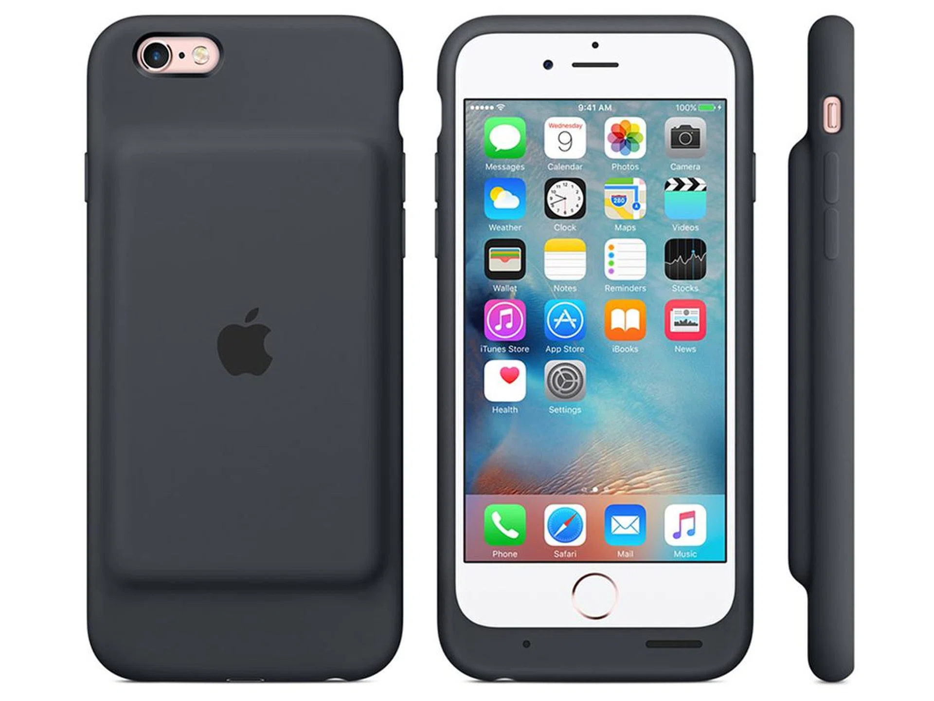 The Smart Battery Case took 1hr 59min to charge an iPhone 6 from 50% to 95%. But in doing so, the case totally expended its charge. (Image source: Apple.)
