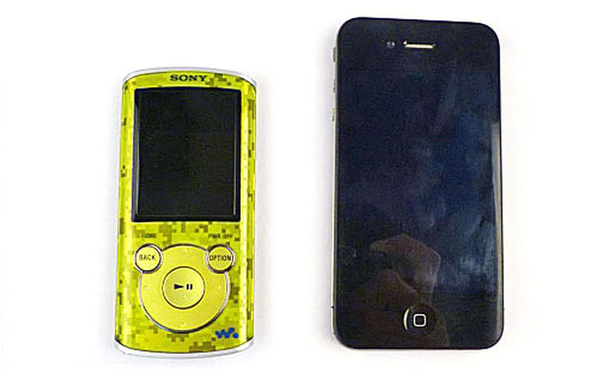 Here's a size comparison between the lime green NWZ-E463 and the iPhone 4.