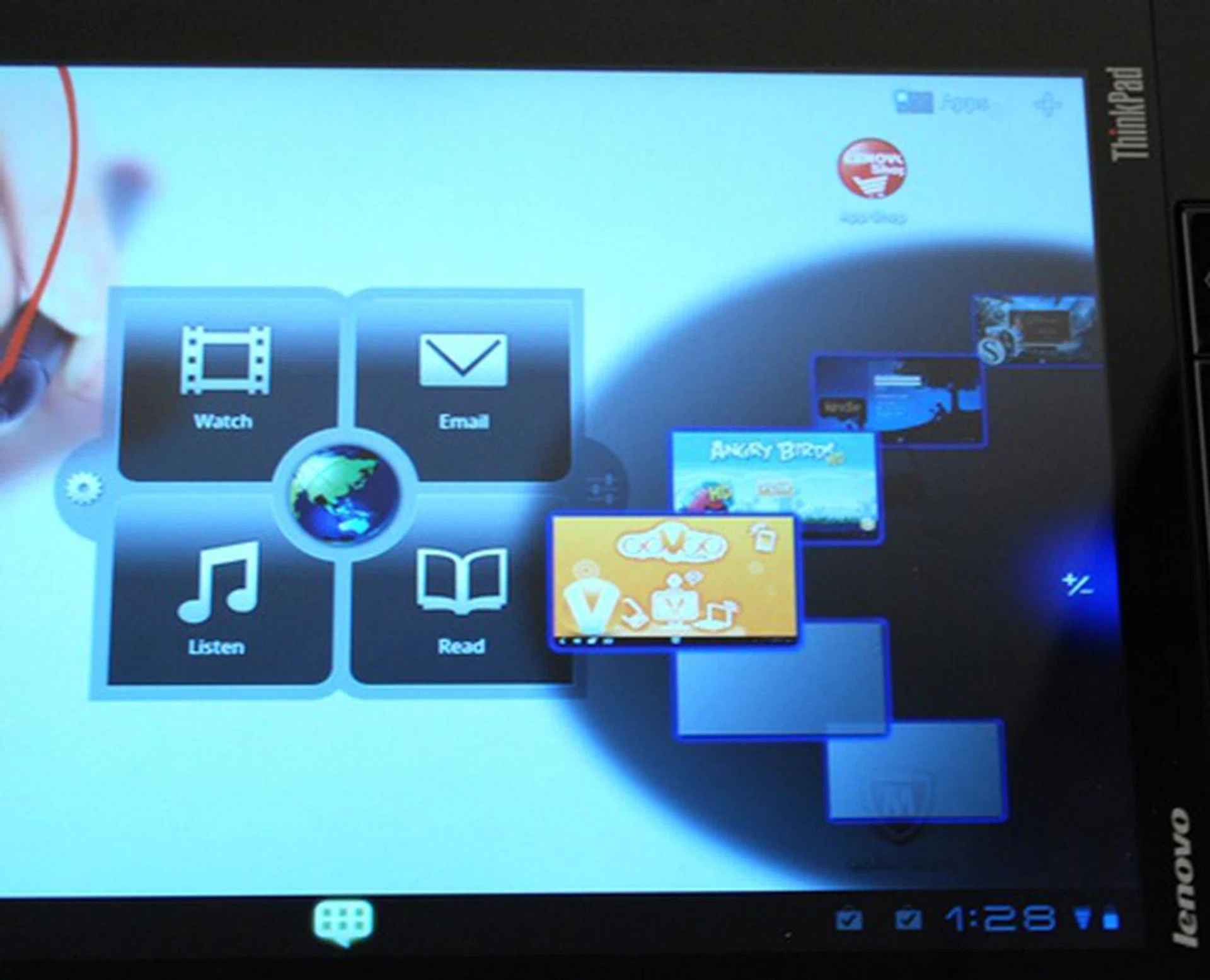 Located at the centre of the home screen is Lenovo's Launch Zone app that provides one-touch access to videos, web browsing, email, music and e-books. You will find the App Wheel on the right side where you can easily scroll through six of your favorite apps. 