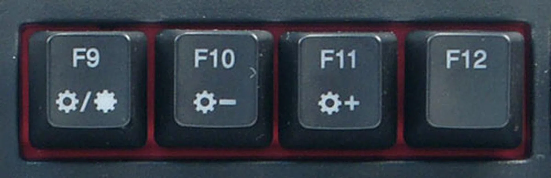 Pressing Fn + F9 turns on the backlights; subsequent presses will cycle through the different modes. Fn + F10 and Fn + F11 decreases and increases the brightness levels respectively.