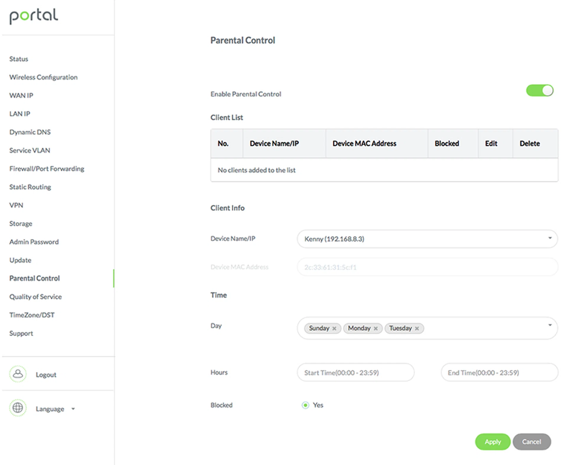 Some features, such as Parental Controls, can only be accessed and managed through Portal's web user interface.