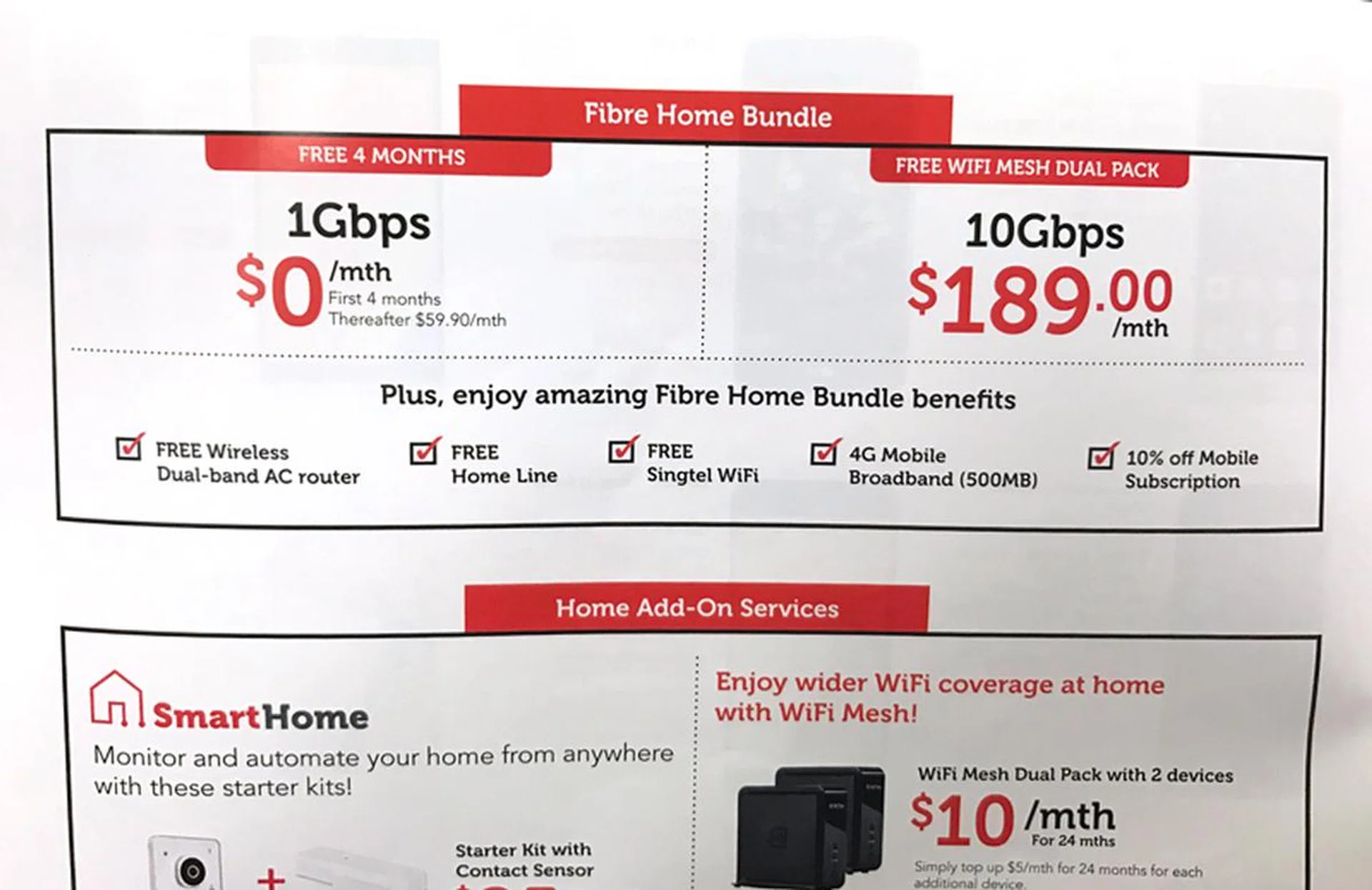Sign up for a two-year 1Gbps Fibre Broadband plan with Singtel at S$59.90/month and get the first four months for free!