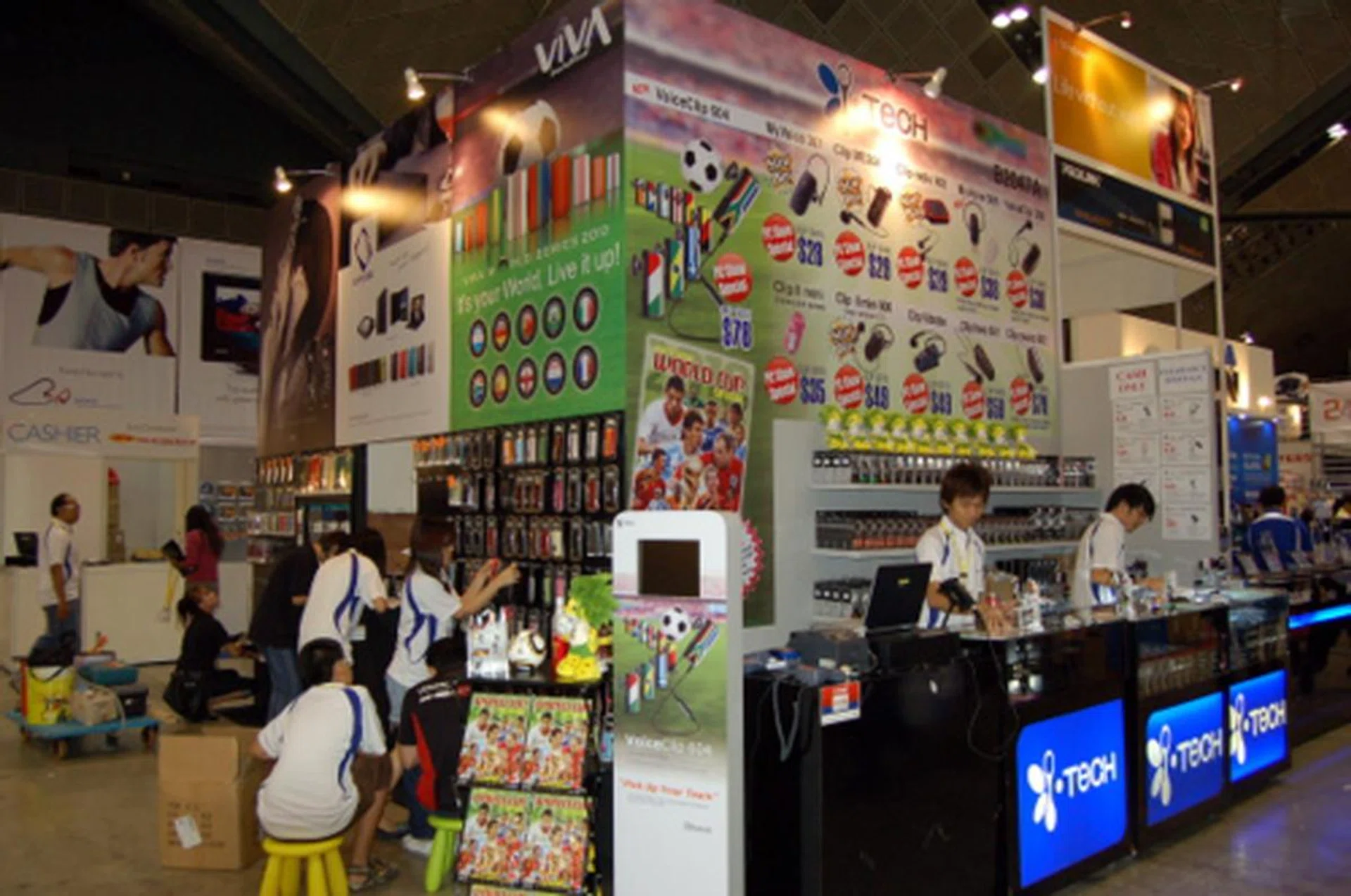 The KJC booth stocks a good range of Viva cases and MiLi power packs for the iPhone. Of course, the main attraction has got to be the World Cup 2010-themed i.Tech Bluetooth headset range!