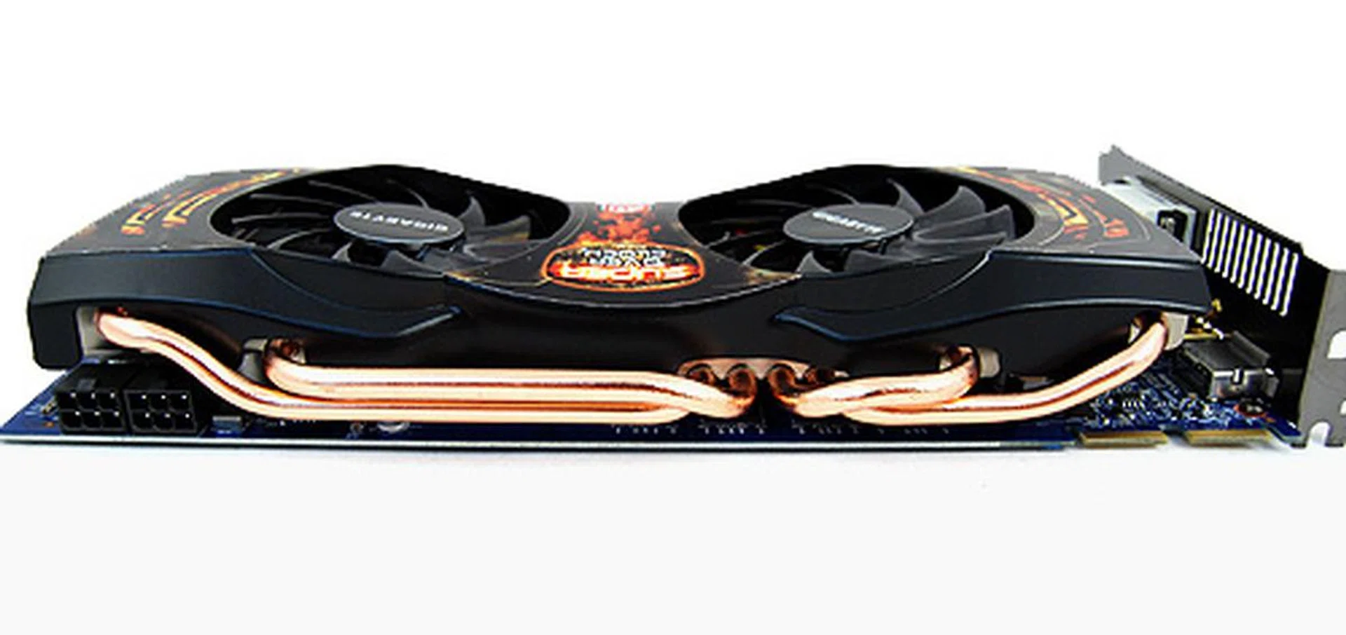 According to Gigabyte, the odd curved shape of the cooler helps reduce air turbulence and allows for greater air flow and hence better cooling efficiency.
