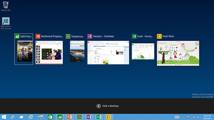 The new task-view button on the task bar gives you one-click access to all of your running apps and programs. (Image source: Microsoft.)