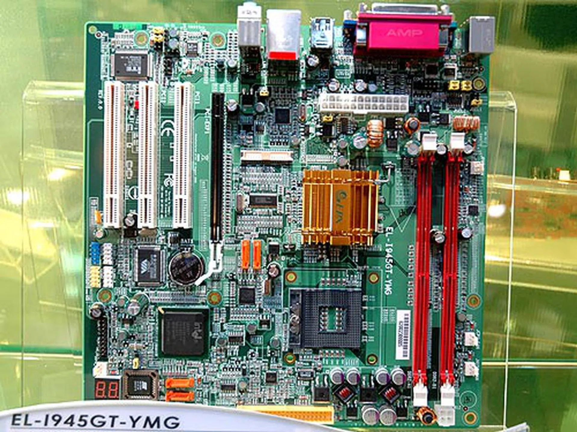 The EL-I945GT-YMG is based on the new Intel 945GT chipset built for Intel's latest mobile processors. It comes with three PCI slots, one PCIe x16 slot (if you choose to use discrete graphics instead of the Intel GMA950 integrated graphics), one Gigabit Ethernet port, two SATA ports and two DDR2-667 DIMM slots for up to 2GB of memory.