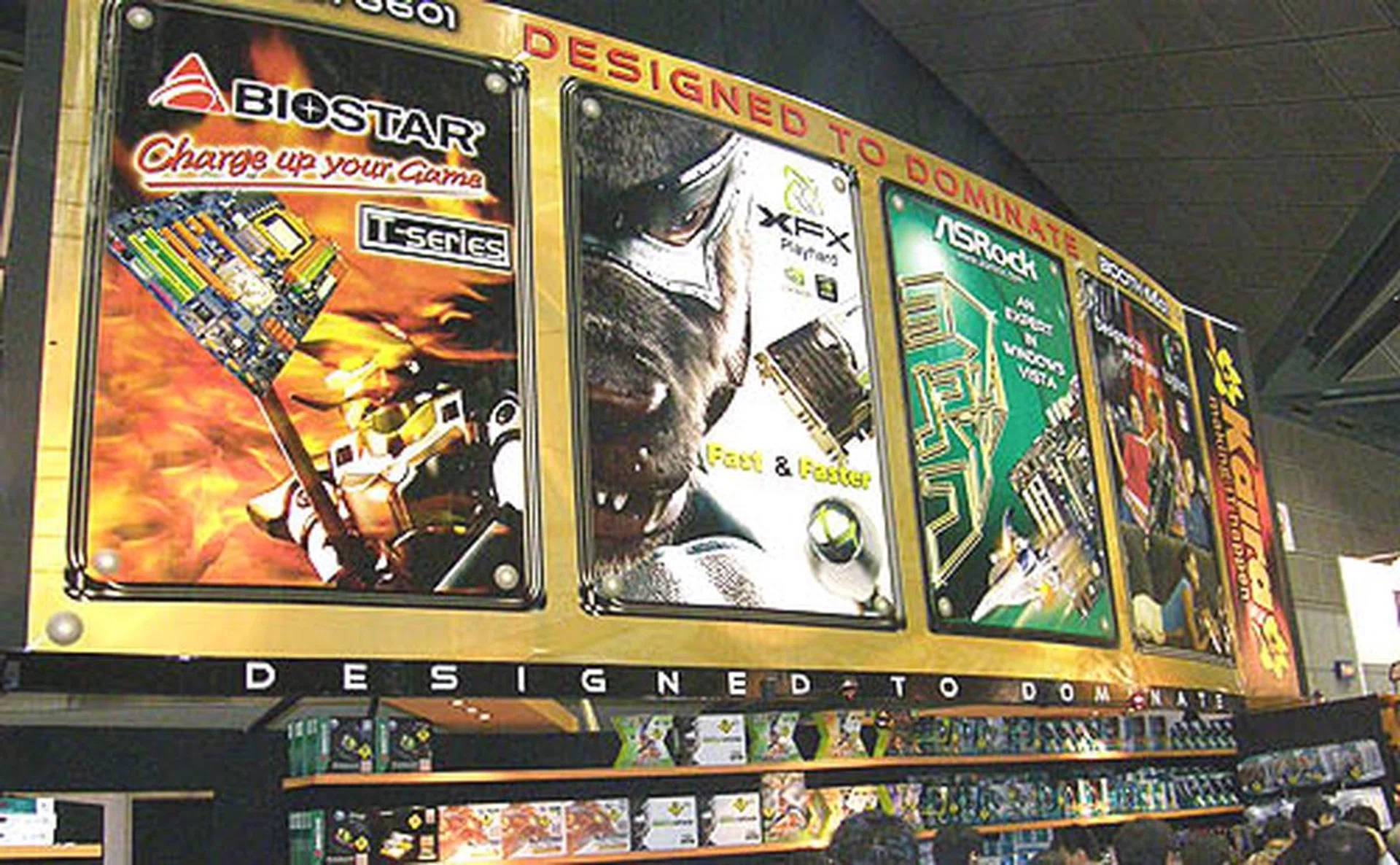  Kaira's booth is a vivid explosion of color extorting the brands carried by the distributor.  