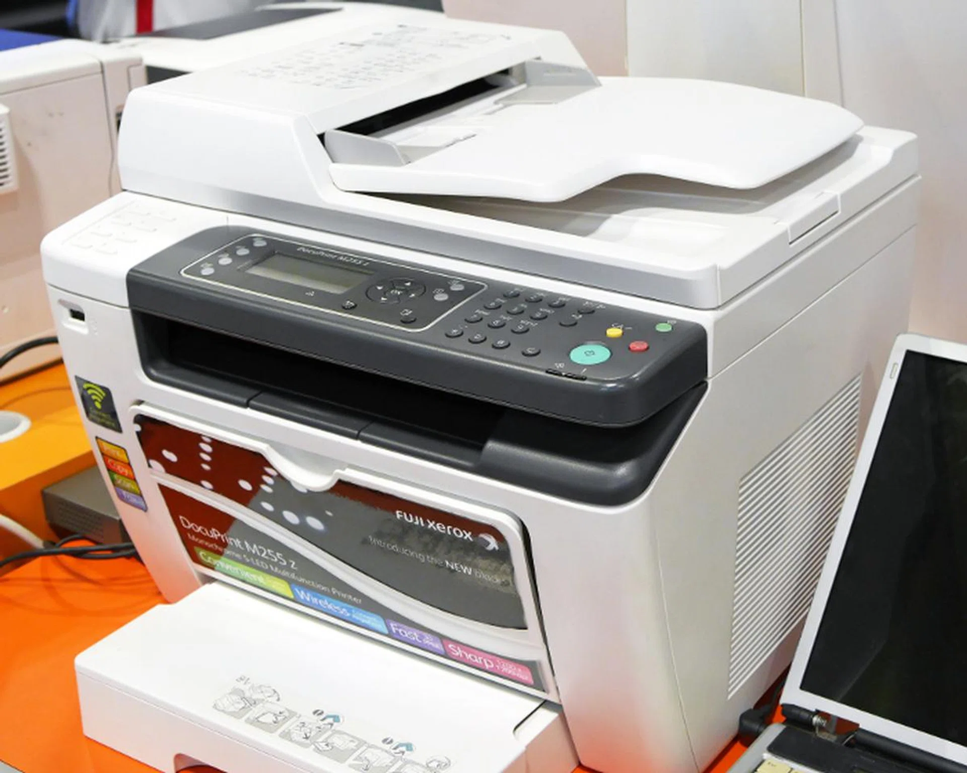 The Fuji Xerox DocuPrint M255 z is a mono desktop all-in-one S-LED printer that is able to print, copy, scan, and fax. Duplex printing is also automatic, so you don't have to manually flip the pages over. It's going for $269, and you also get a $50 voucher.