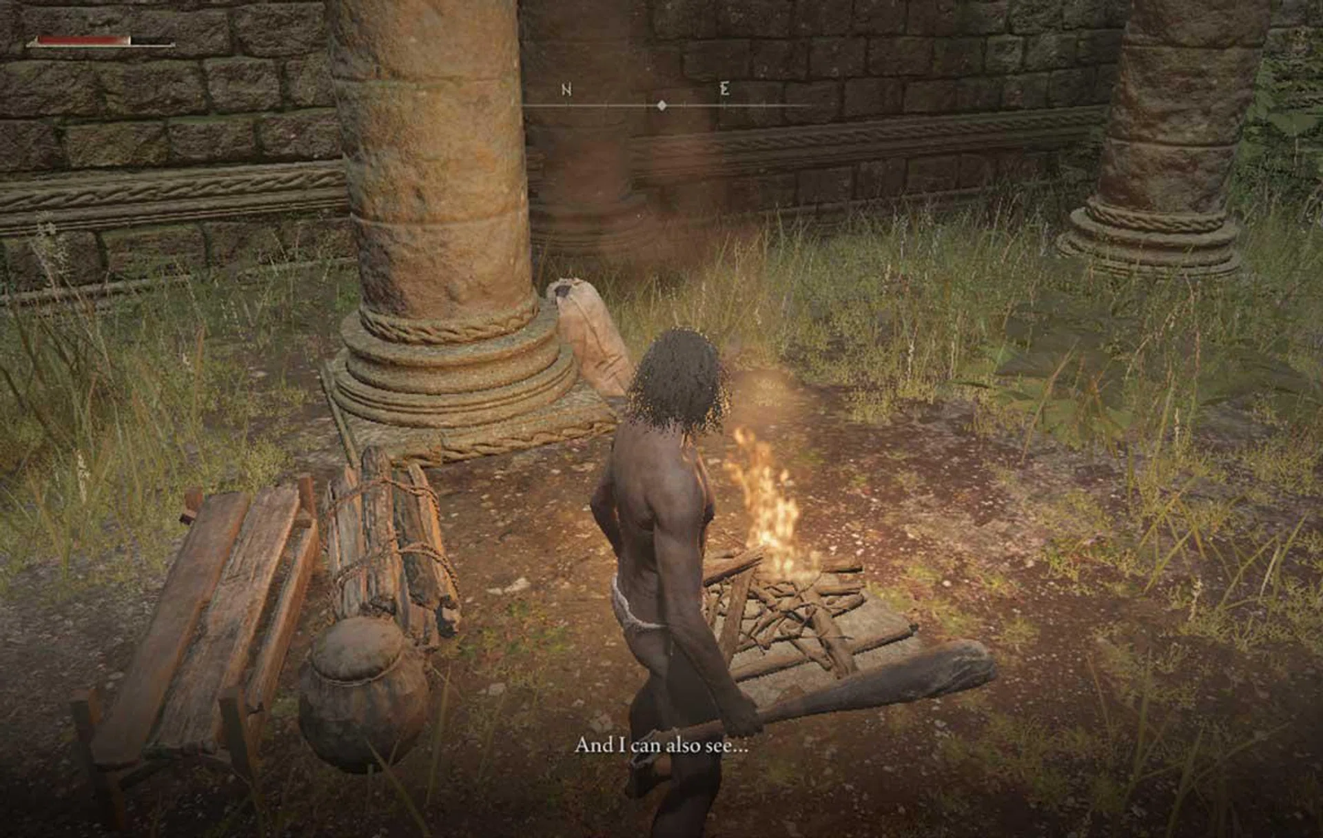 Merchant Kalé is supposed to be resting on the column, but he doesn't appear unless I stand next to him. This happens on both Low and Medium.
