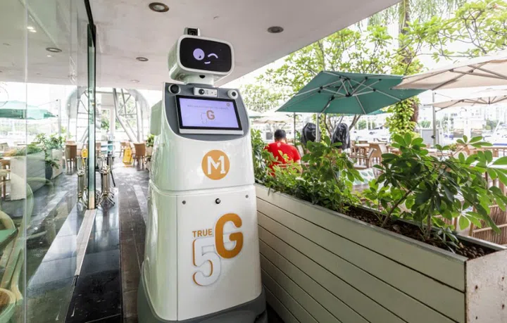This 5G enabled robot can help people who are lost. Image courtesy of M1. 