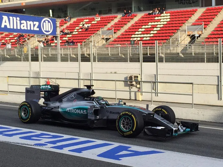 Mercedes driver, Nico Rosberg, was on the Catalunya track, testing Mercedes 2015 F1 car, which already incorporates Qualcomm technology.