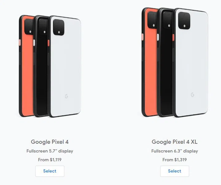 Local prices for the Pixel 4 devices.