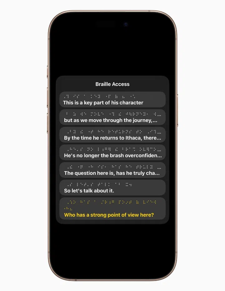 Braille Access turns your Apple device into a braille note taker. Photo: Apple