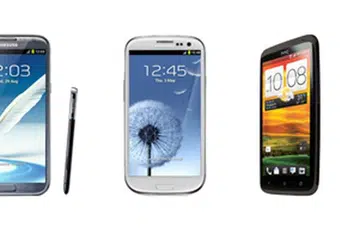 From left to right: Apple iPhone 5, Samsung Galaxy Note II (LTE), Samsung Galaxy S III (LTE), HTC One XL, LG Optimus True HD LTE, Samsung Galaxy Note (LTE)