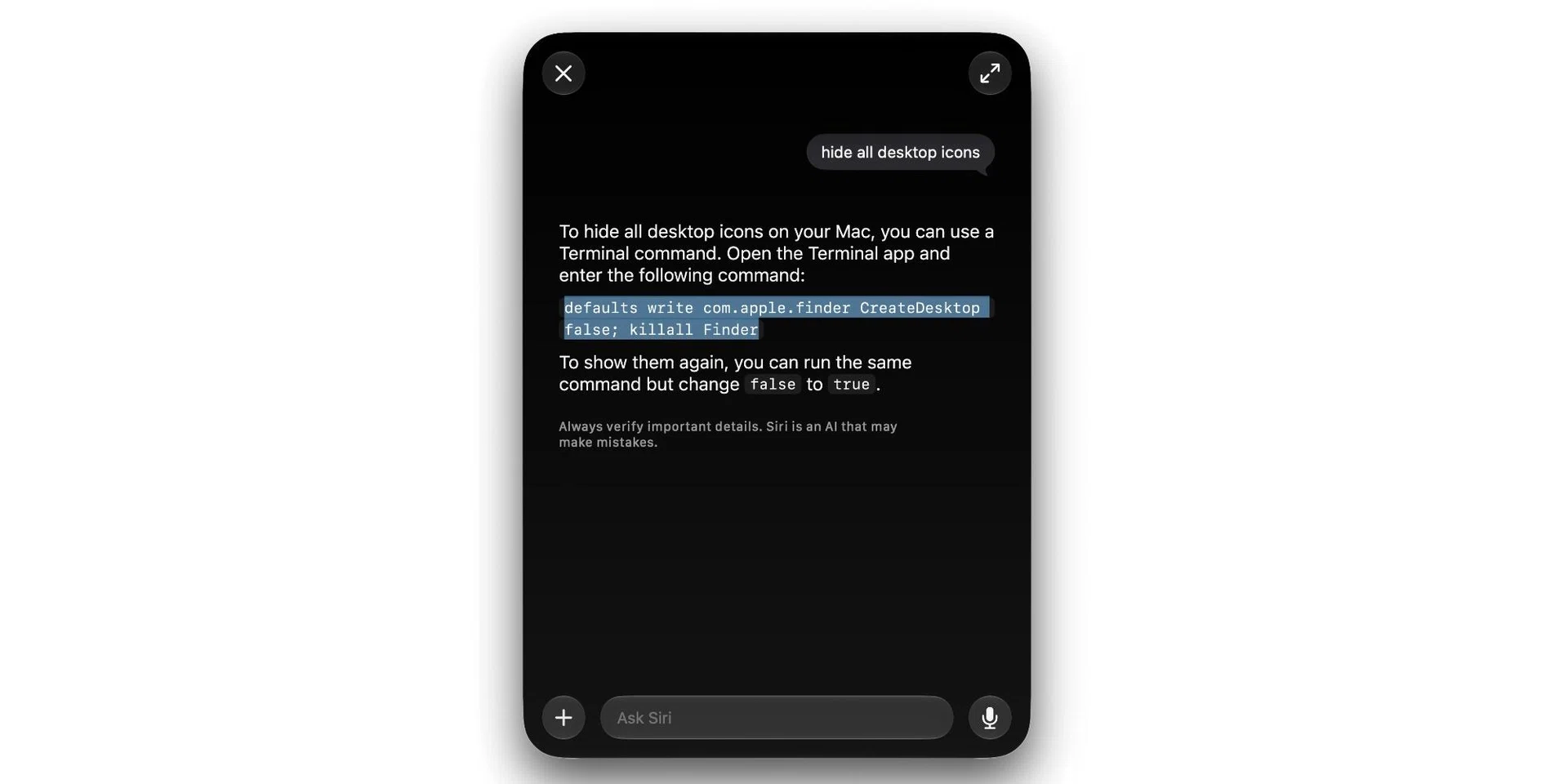 Siri macOS terminal command