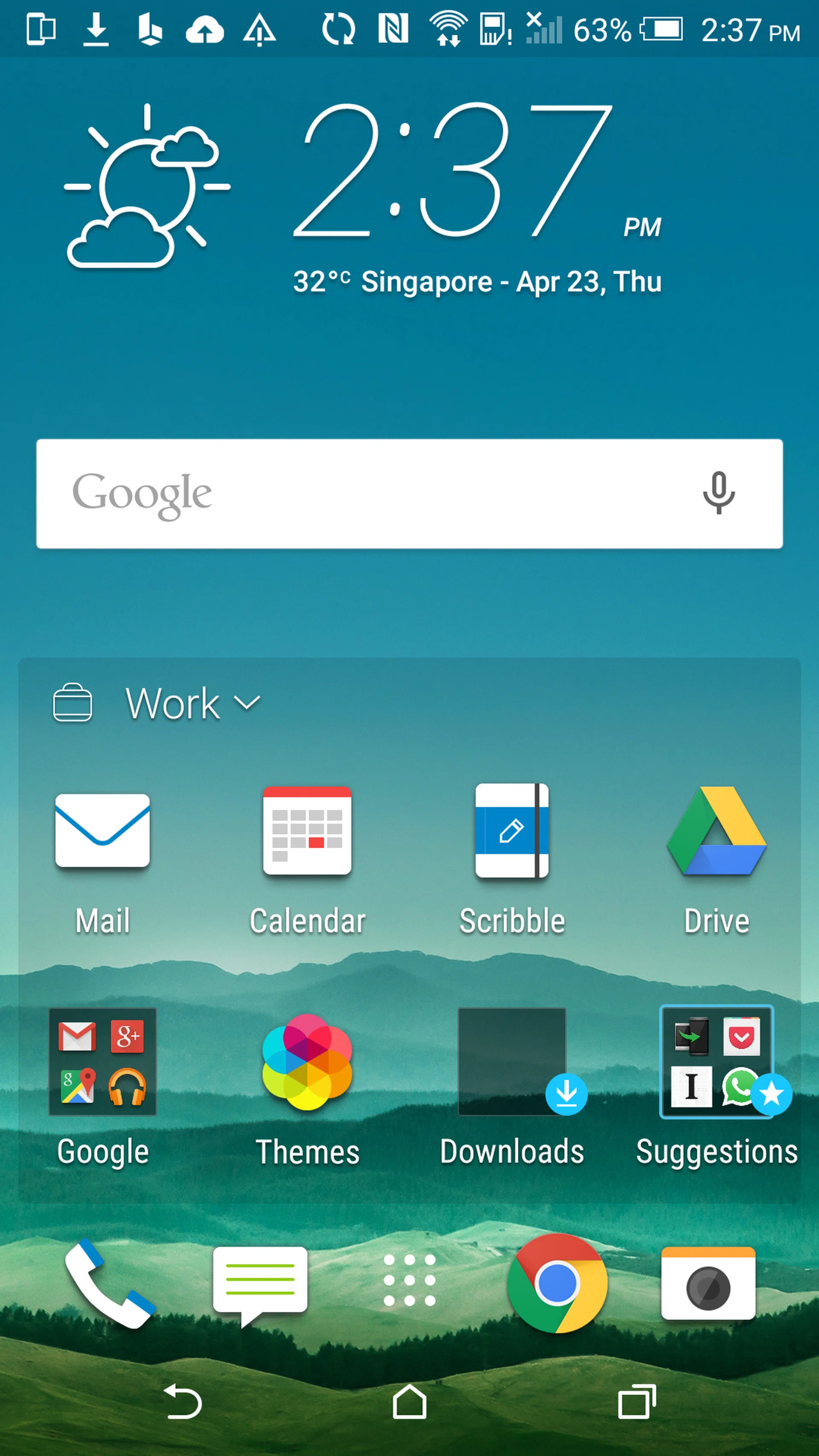 Here's my "Work" setting, which has my Email, Calendar and Drive nicely set up. Some of the other suggested apps are a bit hit or miss though - Themes, really?