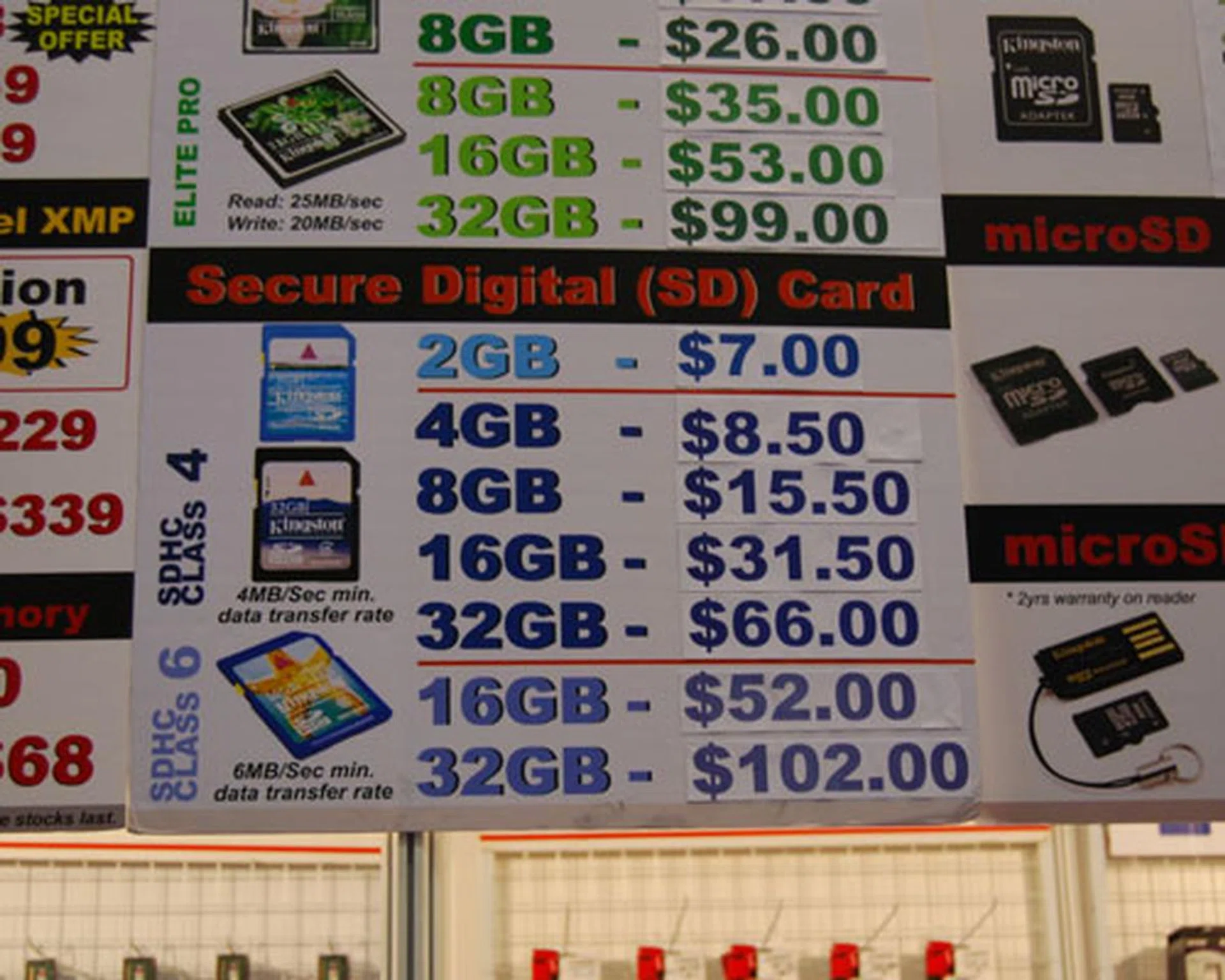 SD cards are the most commonly adopted media format for compact cameras, so if you need more storage capacity for your trigger happy fingers, you can get a 32GB Class 4 SD card at $66. Not comfortable with its 4MB/s transfer rate? Then consider the Class 6 options, at $102 for the 32GB option which gives you 6MB/s transfer speeds.