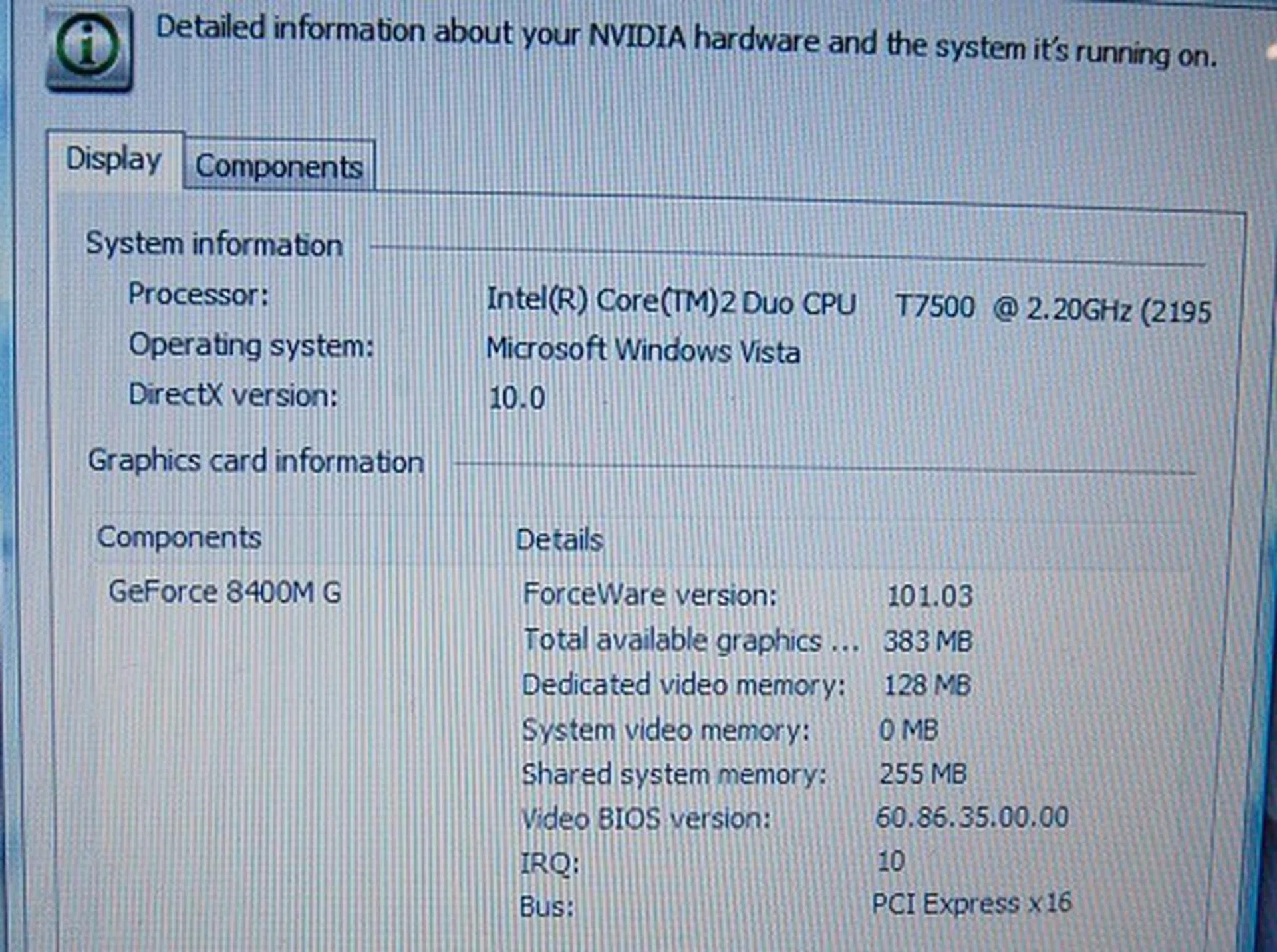 While it was equipped with a rather speedy Core 2 Duo T7500 processor, evidently it was paired with the low-end GeForce 8400M G graphics and 128MB RAM. Still it is plenty faster than the previous generation's counterpart all-round. But don't expect this guy to tackle high definition streams without taking a toll on your notebook power and CPU processing cycles as this GPU class features only the older VP1 engine.