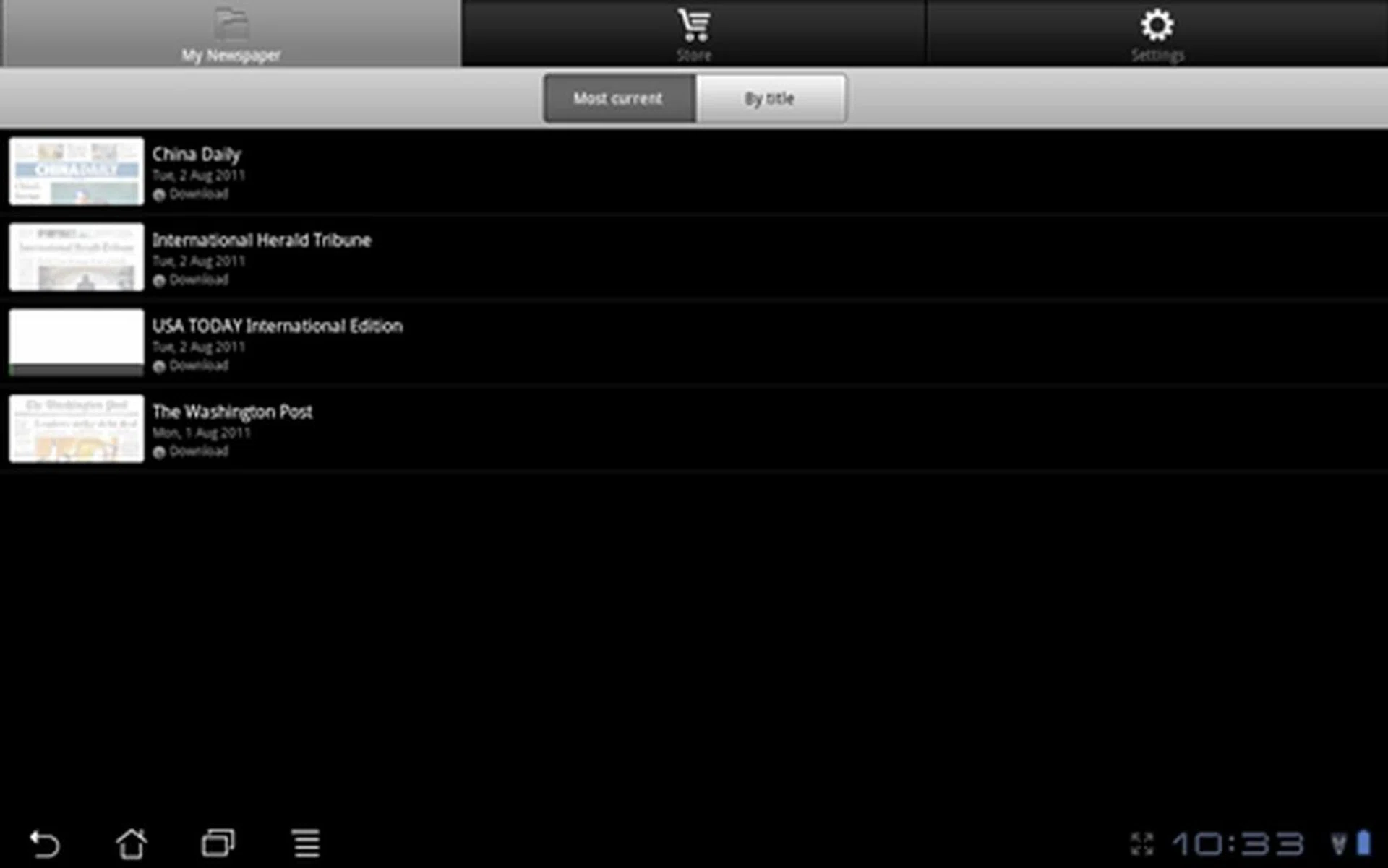 Seen here is the Stretch to fill screen option in the PressReader app. Text and icons look smaller but neater.