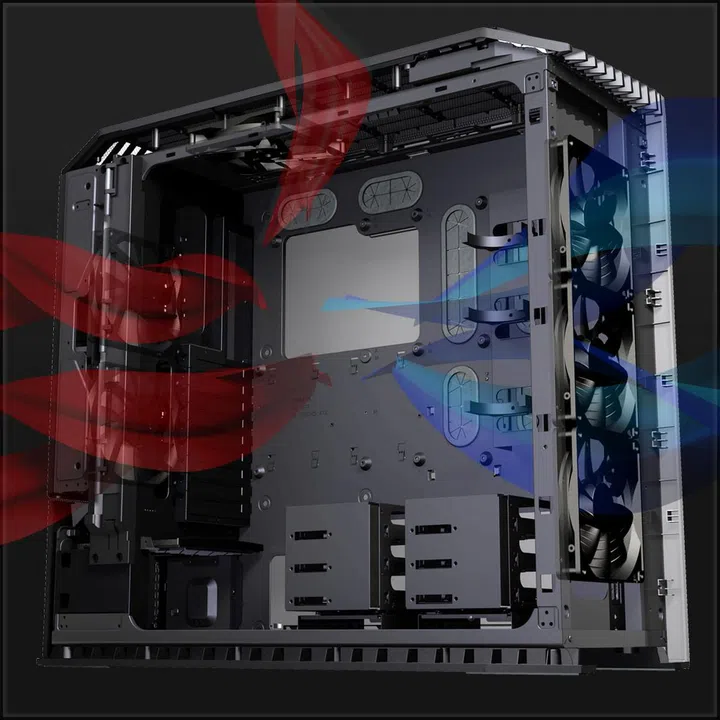 It features optimized airflow for cooling of graphic cards.