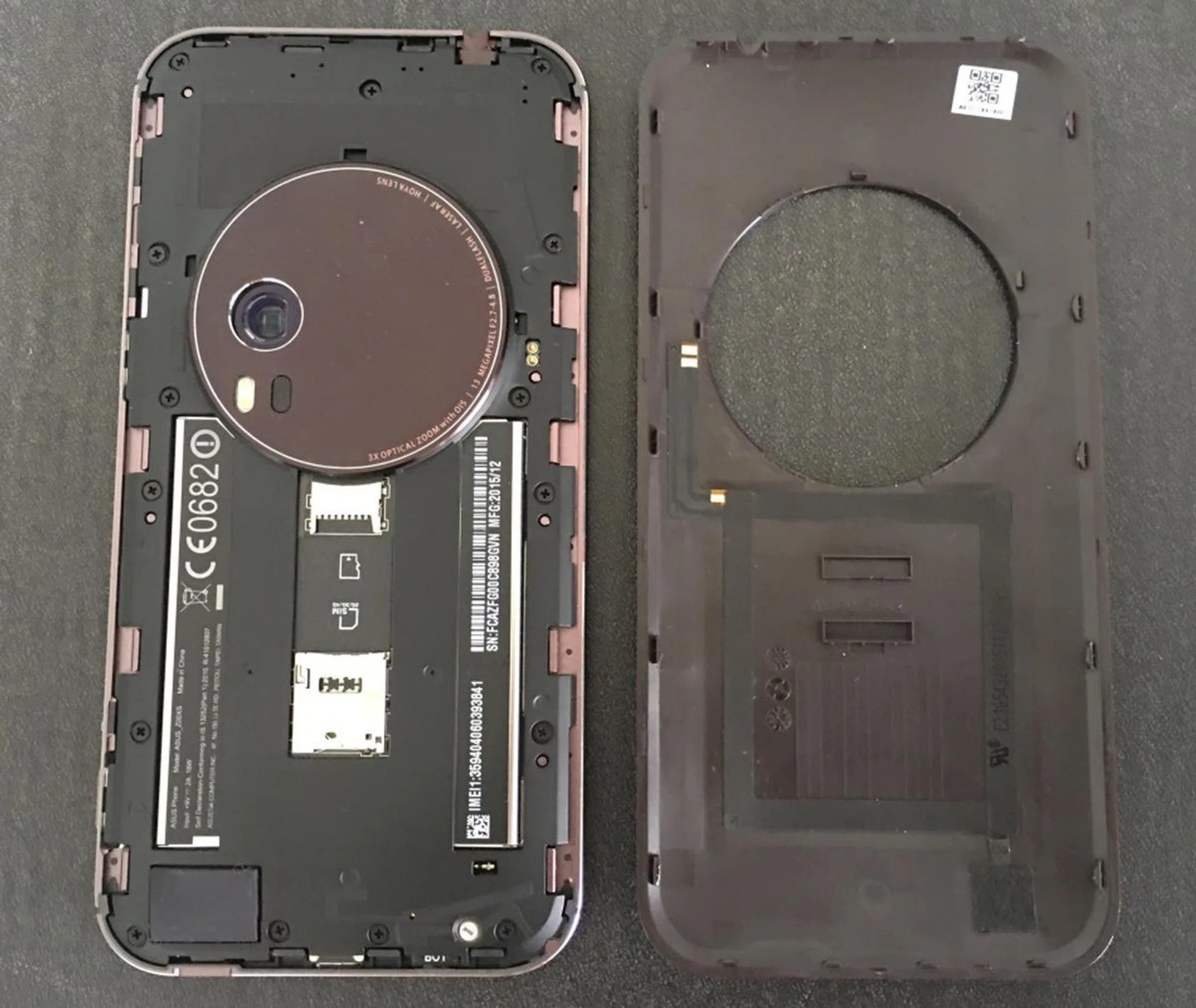 You can remove the leather rear cover to access the micro-SIM and microSD card slots on the ASUS ZenFone Zoom.
