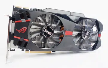 The ASUS ROG Matrix R9 280X Platinum card has features that are clearly targeted at extreme users. It sports the familiar DirectCU II cooling system with an oversized fan shroud, housing a pair of 100mm cooling fans and a Matrix LED indicator.