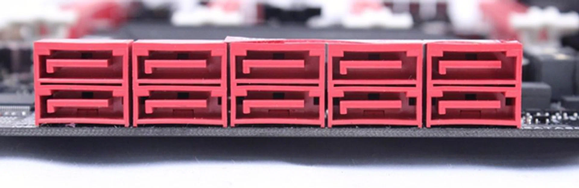 There is no way to tell the different SATA 6Gbps connectors apart as they are of the same color. Fortunately, there are no SATA 3Gbps connectors present.