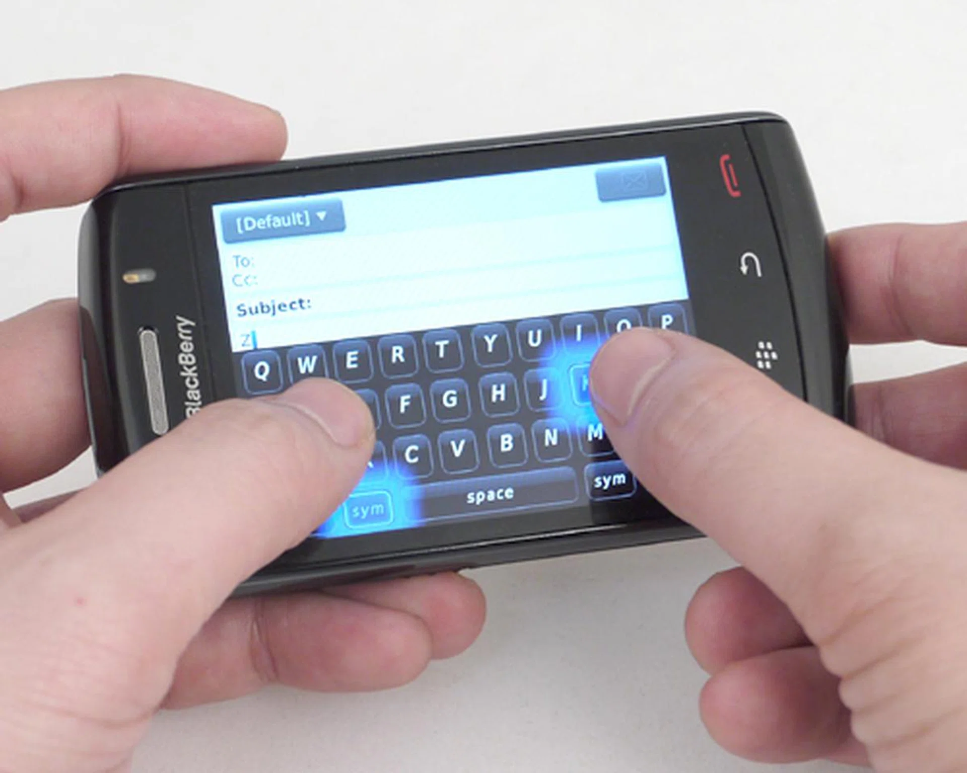 Unlike the Storm, the Storm2 registers two inputs at a time. The problem lies with key spacing, where one thumb would block access to the nearby keys.