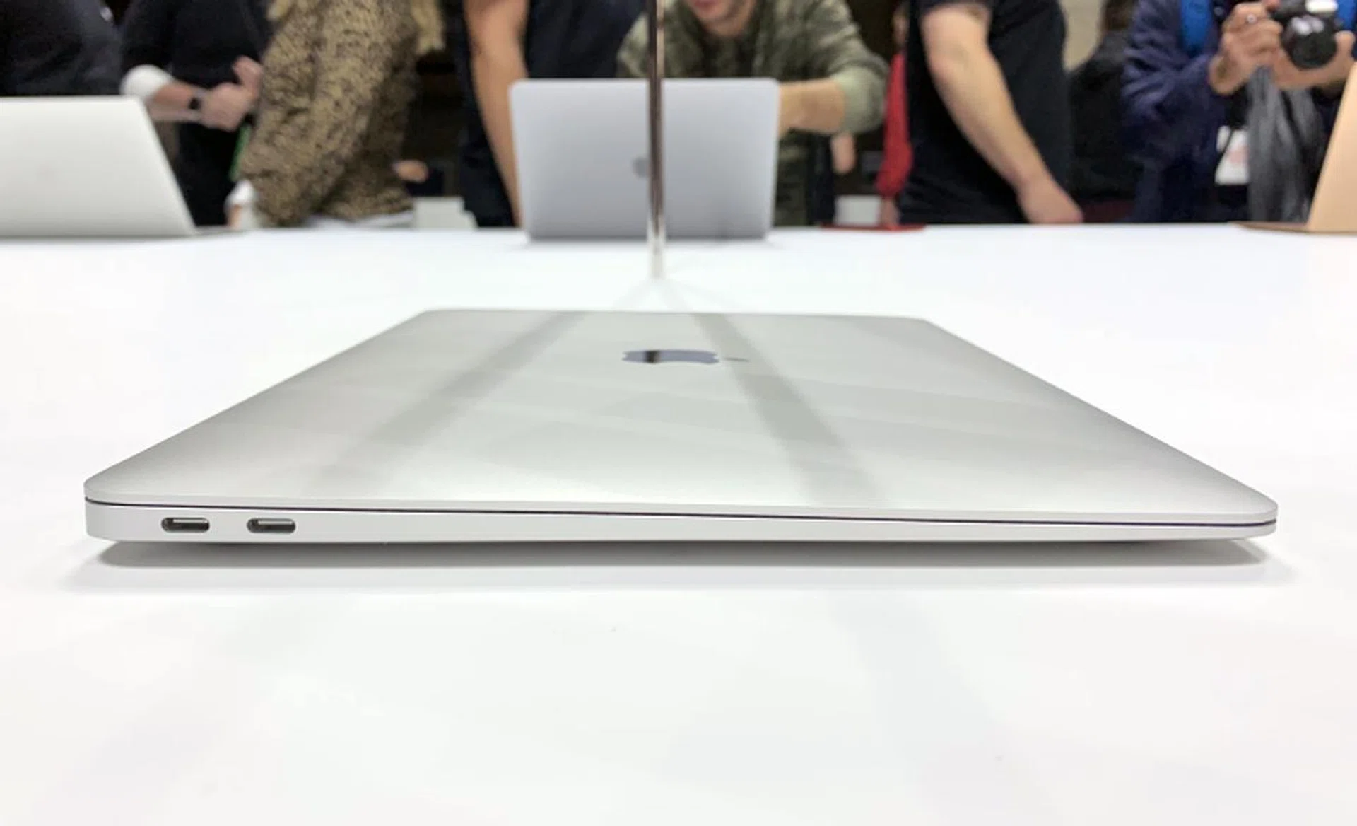 The MacBook Air has two USB-C Thunderbolt 3 ports.
