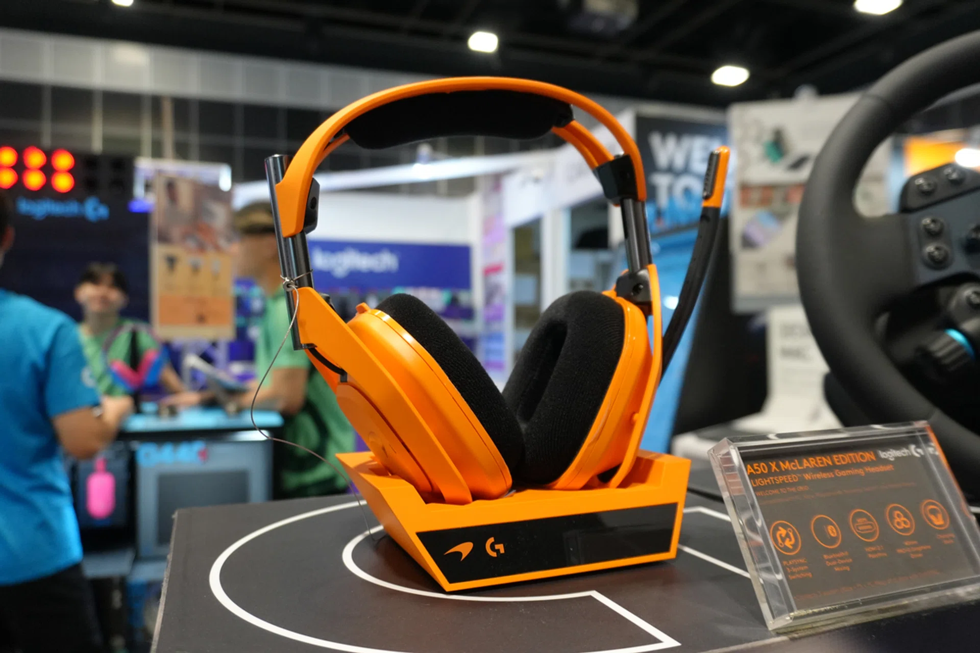 A50 X McLaren Racing Edition headset on display. 