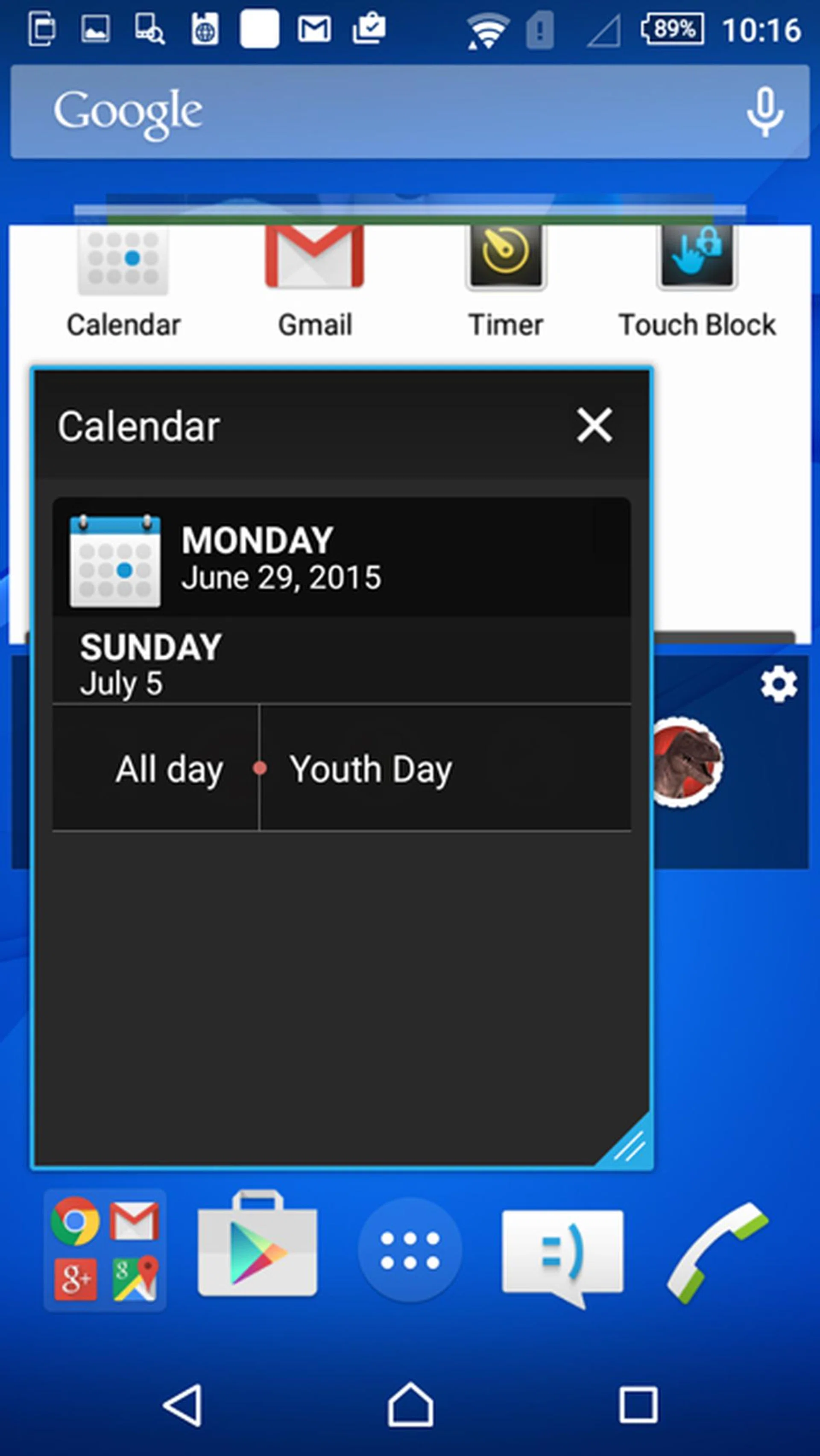 We've opened the Calendar Small app here. Small apps allow for you to resize them too on the homescreen.