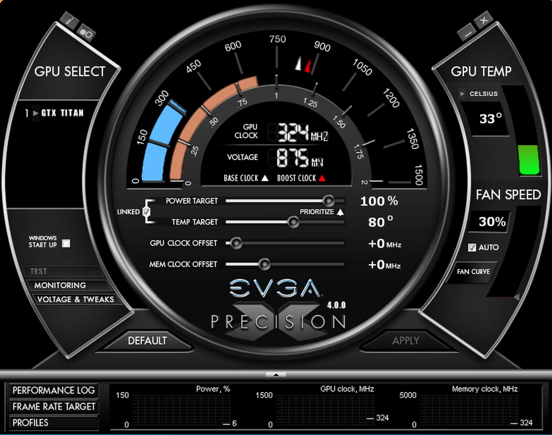 EVGA's Precision X showing the new GPU Boost 2.0 controls, with thresholds for temperature and power.
