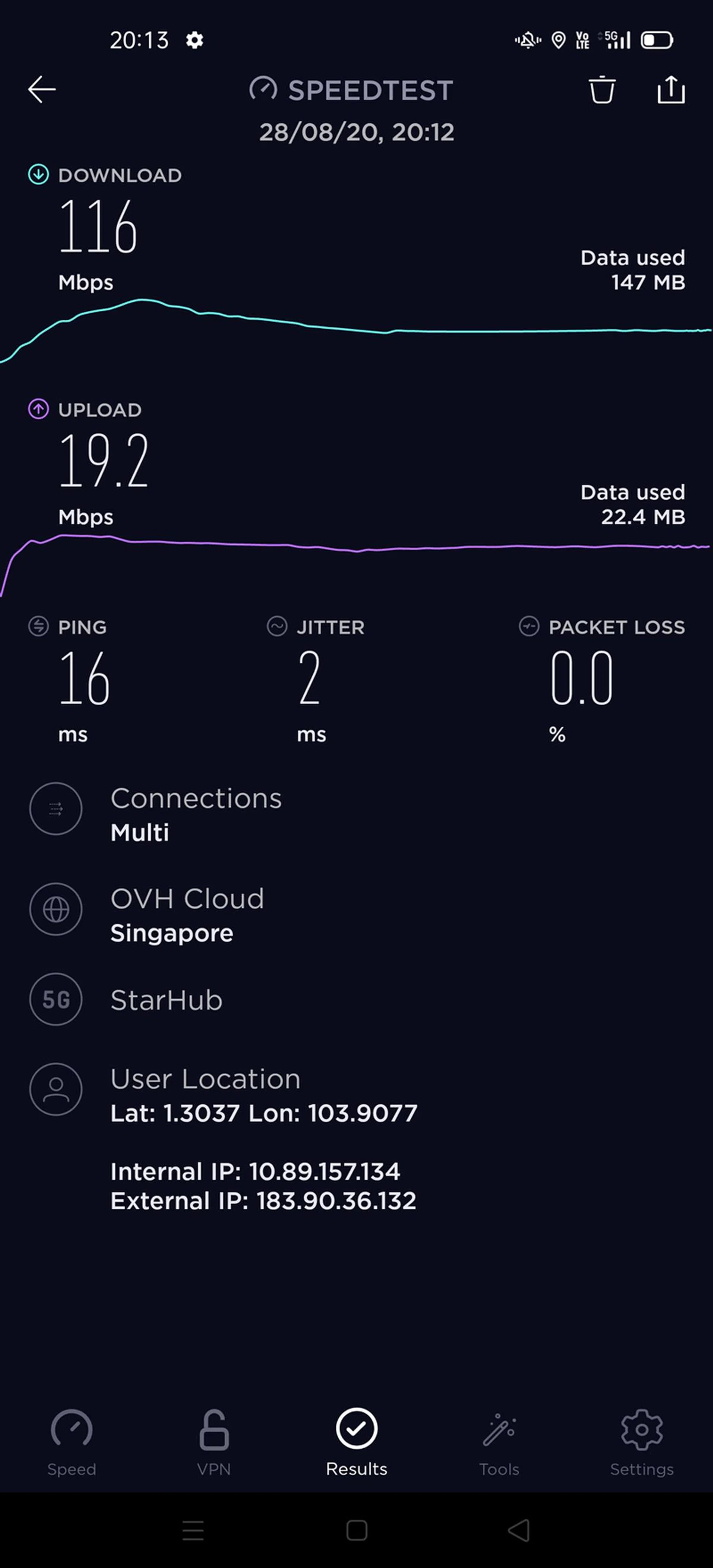 StarHub 5G trial network, Test 2.
