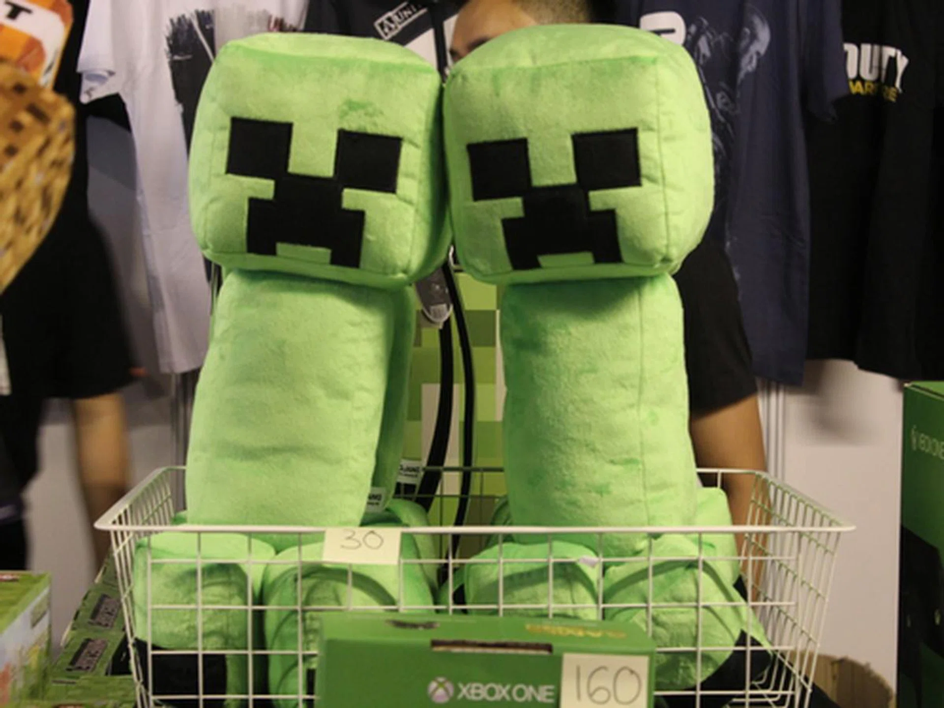 Minecraft Creeper plushies. All's fine and dandy until it blows up in your face.