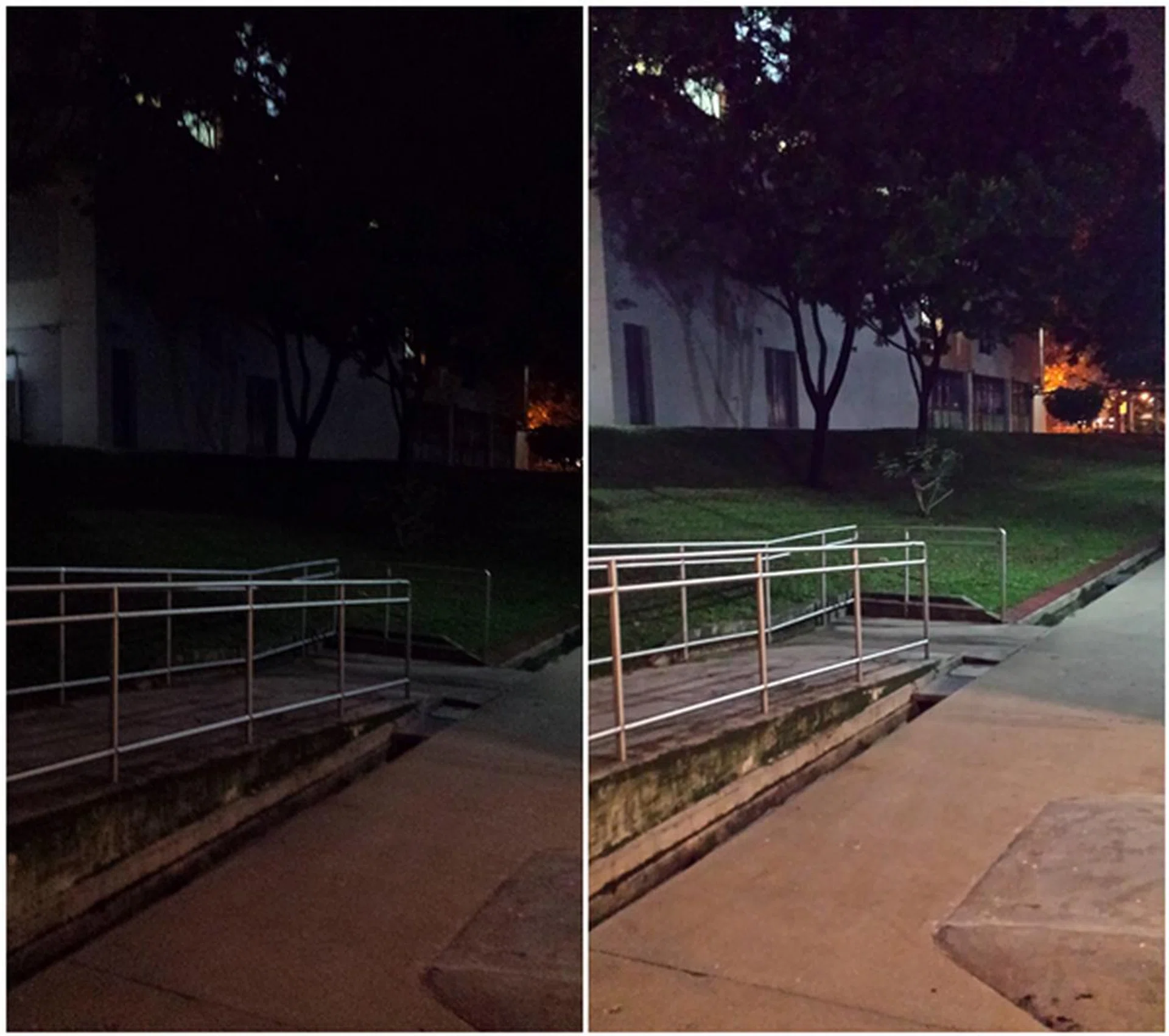 Both photos are taken with the Samsung Galaxy S4 - images have been resized for web use to mimic actual usage on social media. <br> Left: photo taken in auto mode without flash; Right: photo taken in Night Mode without flash.