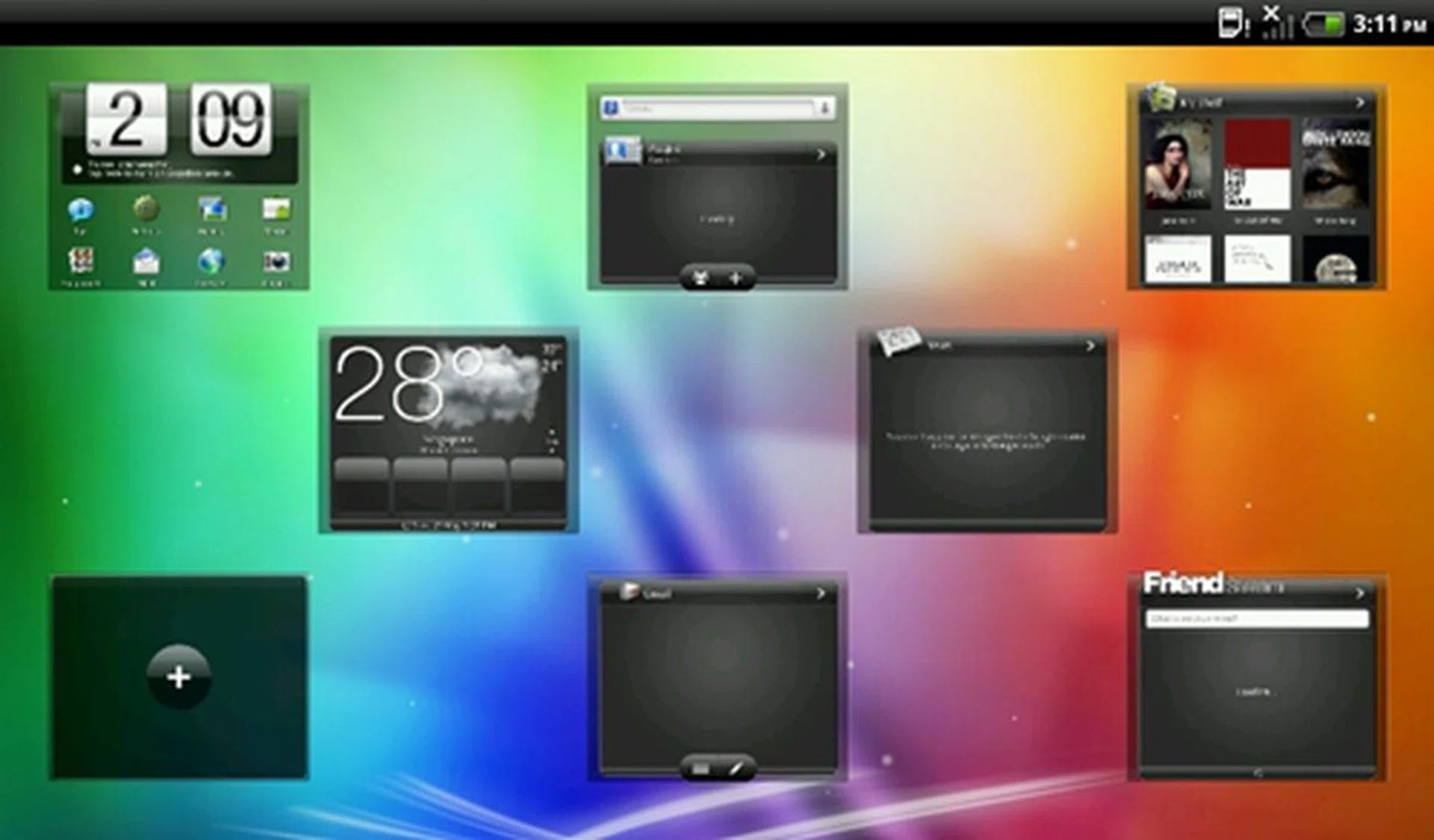 HTC Sense offers an overview of all eight home screen panels.
