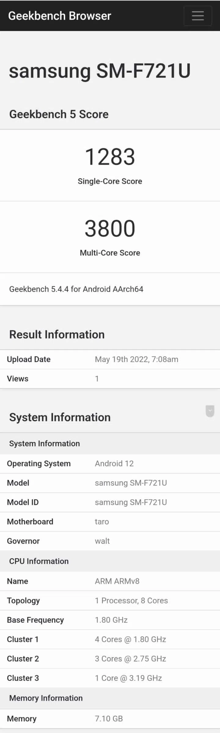 Geekbench listing. Source: GalaxyClub.